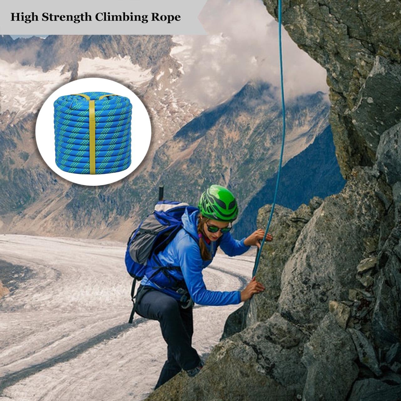 Double Braided Arborist Rope -1/2 Inch x 150 Feet Polyester High Strength Climbing Rope for Tree Work, Halyard, Sailing (Blue/Green) 6