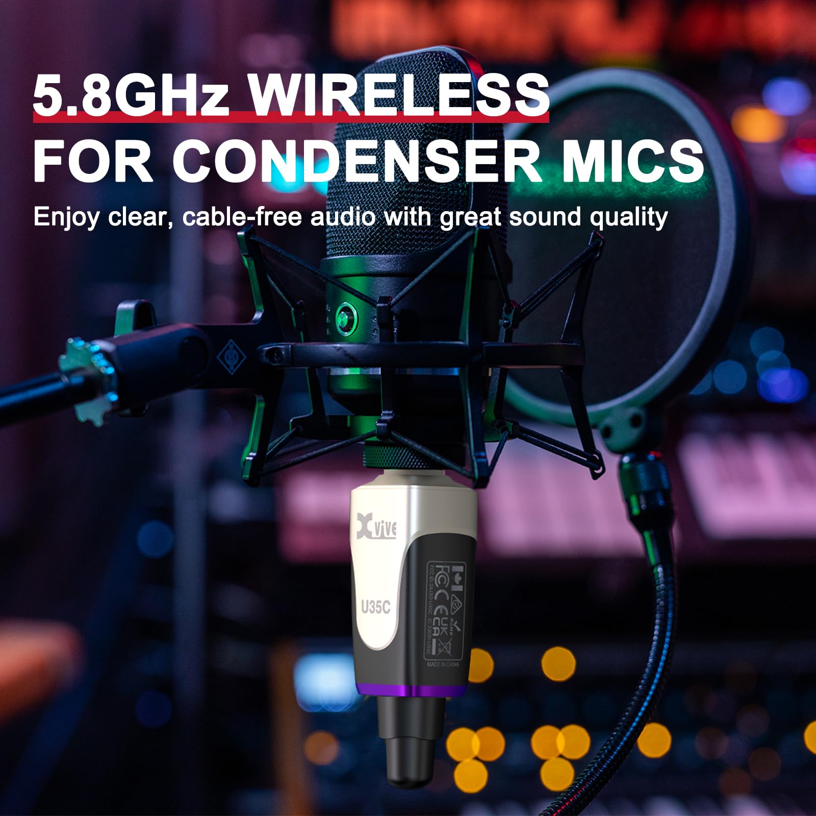 Xvive U35C XLR Plug-on Wireless System for Condenser Microphone with 48V/12V Phantom Power (5.8GHz) 4