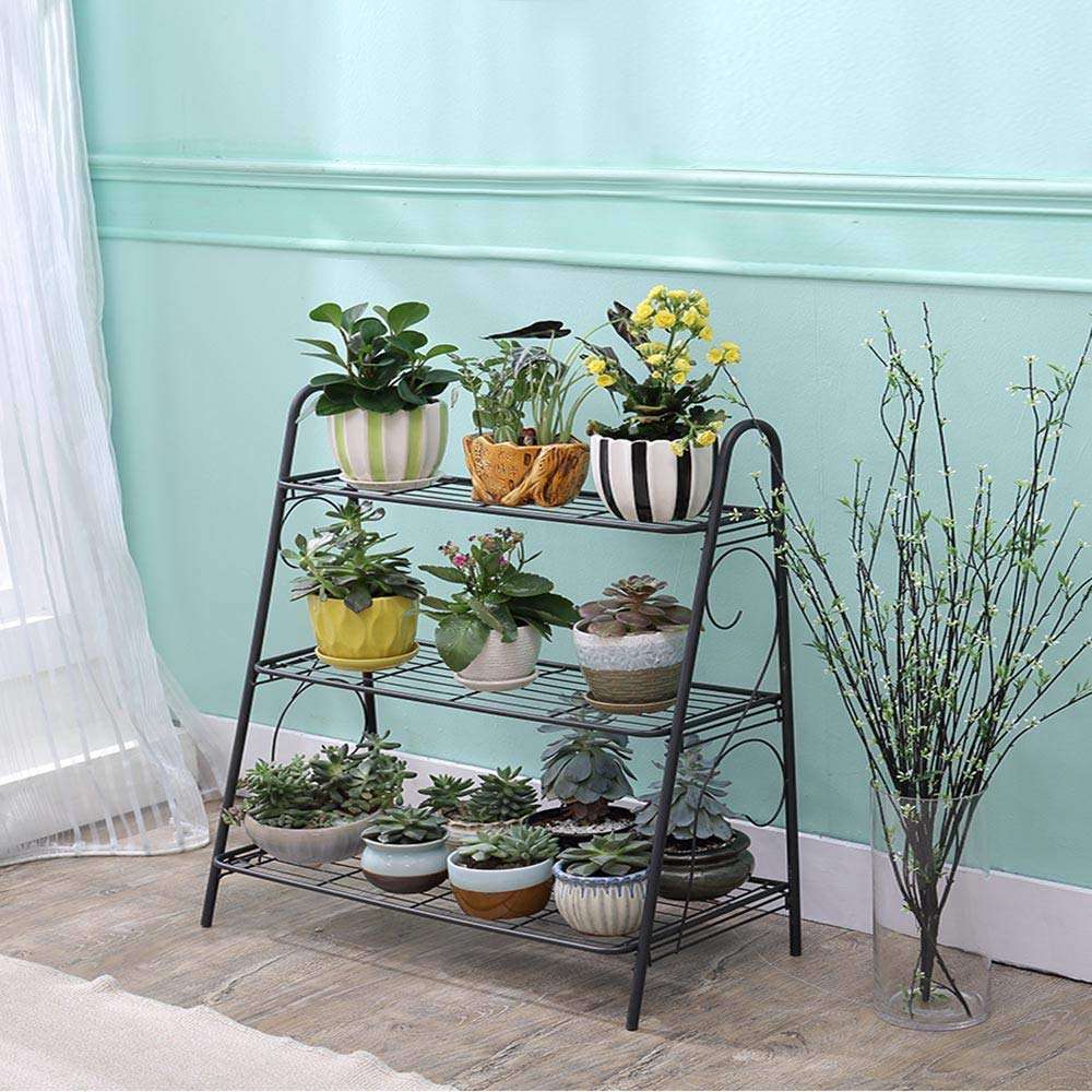 MTB 3-Tier Indoor/Outdoor Metal Plant Stand, Flower Rack, Plant Display, Bakers Rack Stand Shelf, Shoe Organizer, Multifunctional Utility Storage Organizer Pots Holder, Cold Grey 3