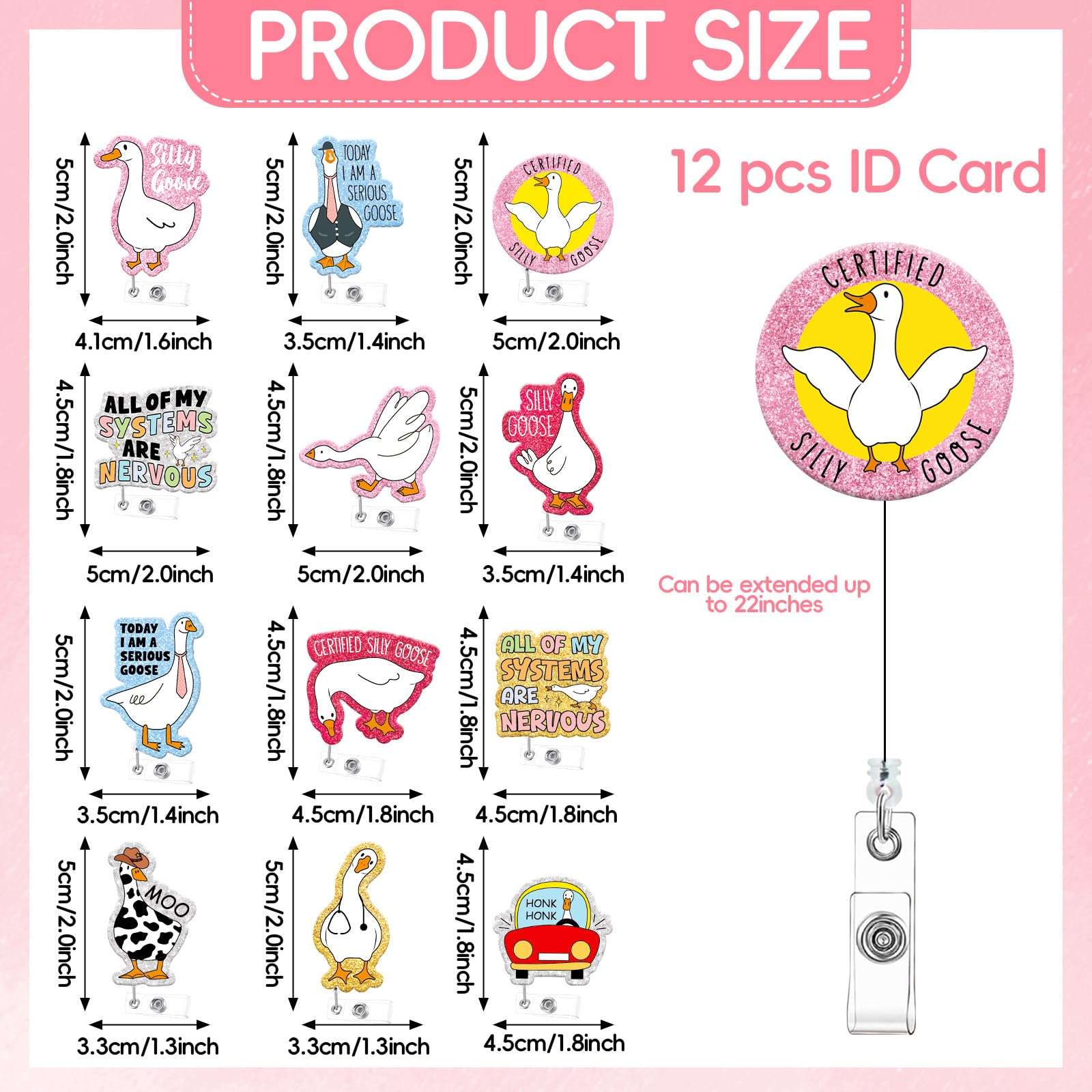 12 PCS Funny Silly Goose Badge Reel Goose Badge Holder Clip Nurse ID Badges Clip Nurse Retractable ID Card Holder Cute Badges Reel for Doctor Student Medical Coworker Work Accessories Bulk Gifts 3