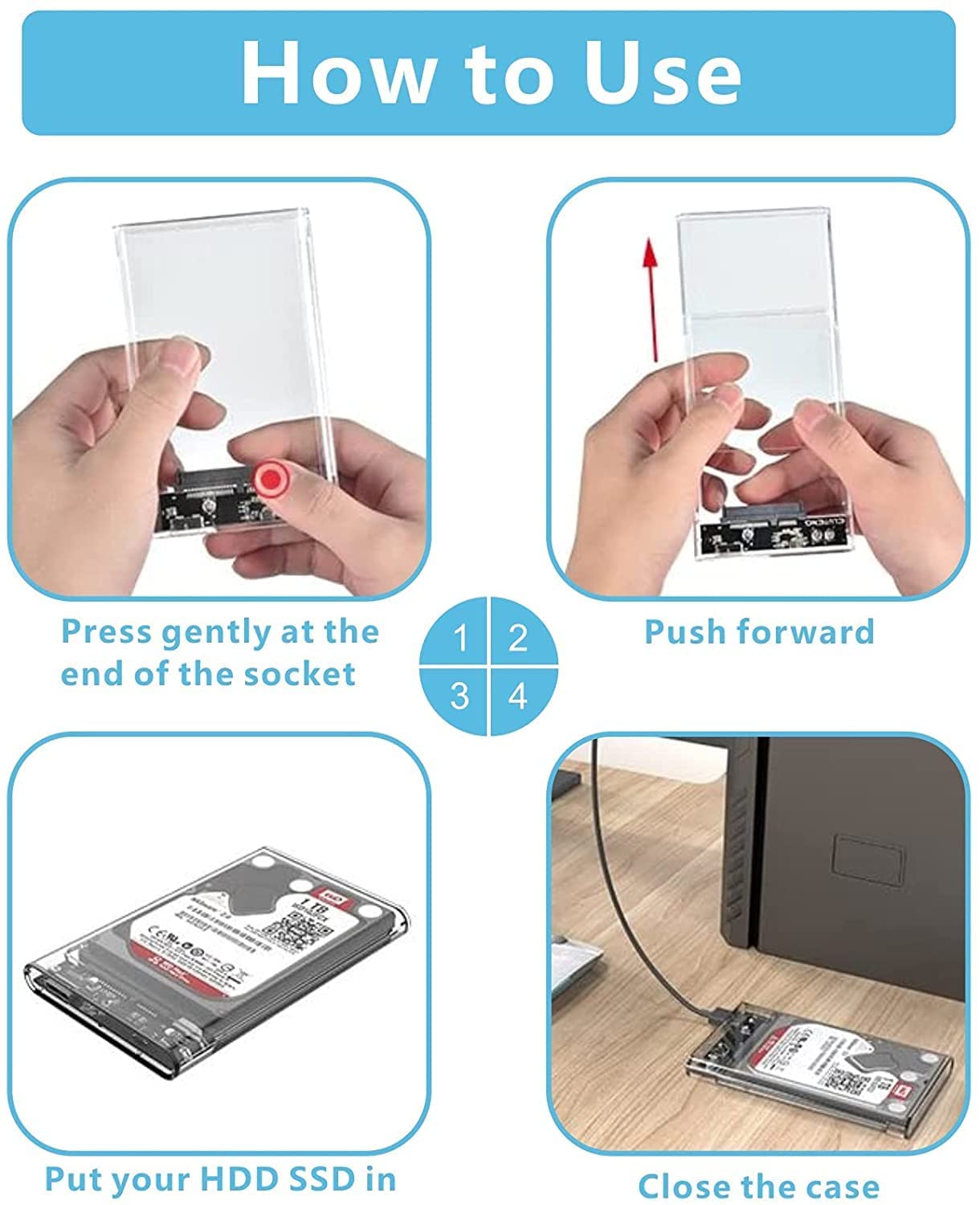 Technotech 2.5 Inch SATA to USB 3.0 External Hard Drive Enclosure HDD / SSD (Transparent) 4
