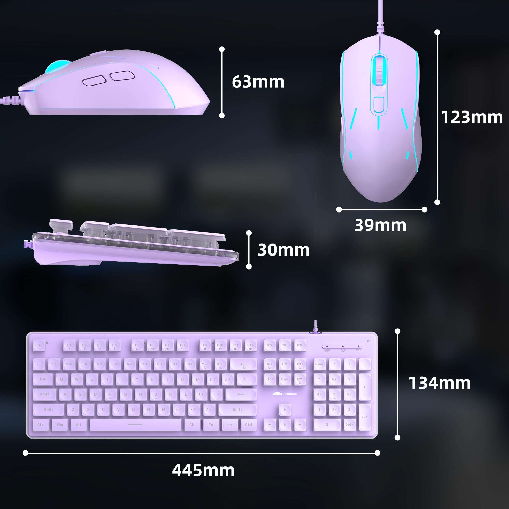 Camiysn Gaming Keyboard and Mouse, Purple 104 Keys RGB and 6 Speed RGB Mouse Combo, Pudding Keycaps Silent Computer Keyboard for Computer/PC/Laptop/Mac/Windows/Office 5