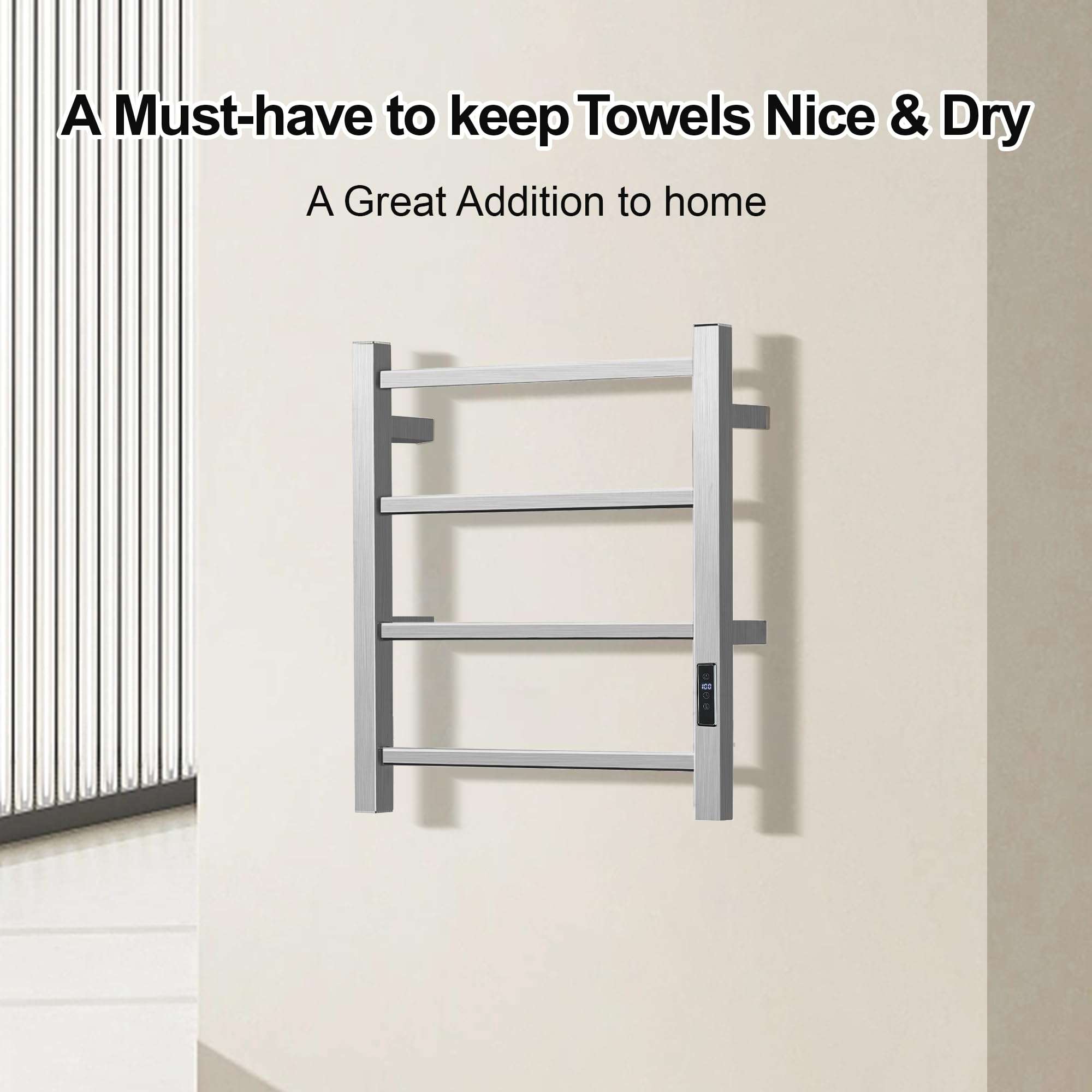 SHARNDY HARNDY Electric Towel Rack with Voice Control for Alexa & Google Home,TUYA - Wall-Mounted Bathroom Heating Towel Warmer,Plug-in,Stainless Steel Material (Square Brushed with Timer, 4 Bar) 5