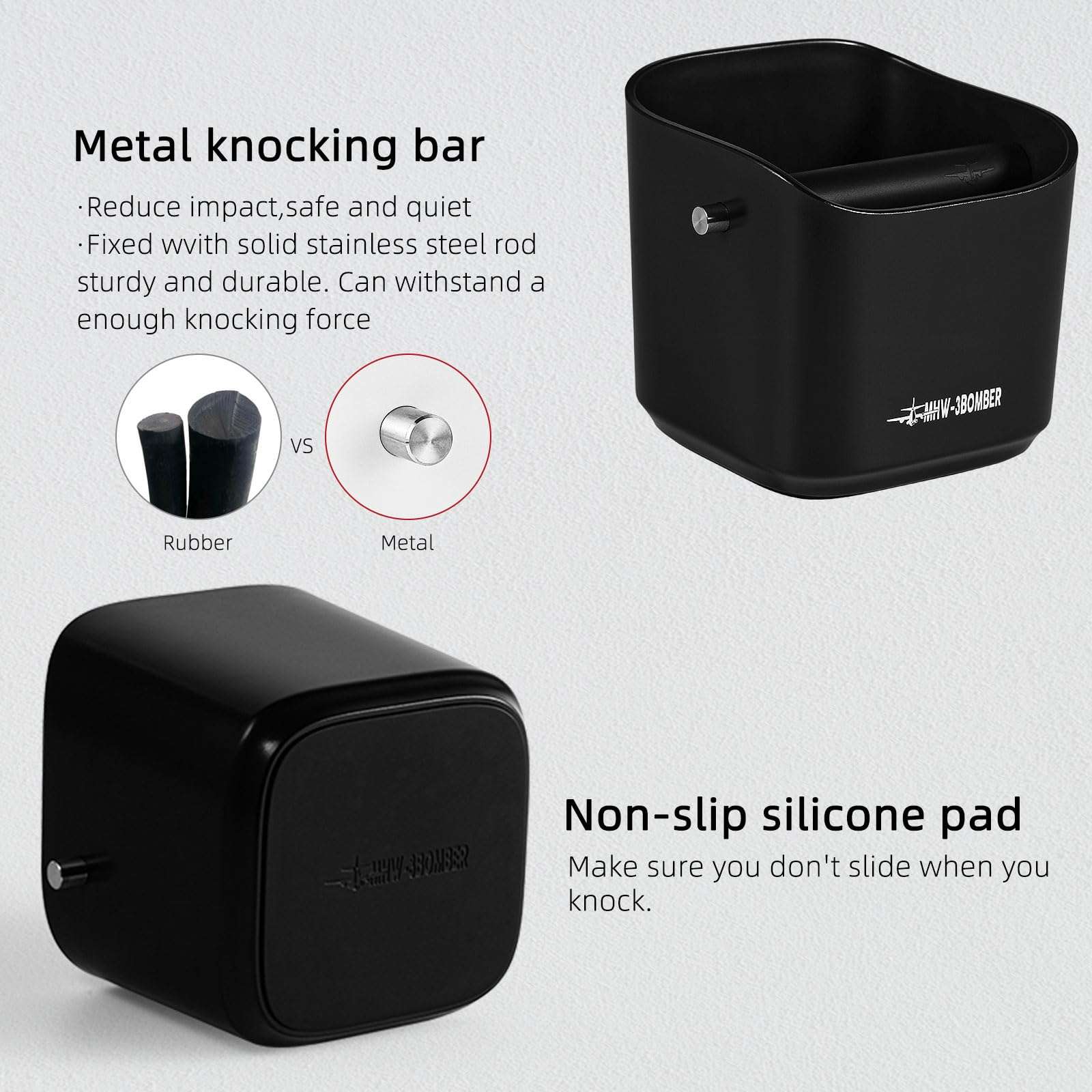 MHW-3BOMBER Espresso Knock Box, 1.2L(15 Cups) Coffee Knock Box with Removable Knock Bar and Anti-slip Pads for Espresso Puck, Coffee Ground, Durable Espresso Accessories, Black GB5967B 4