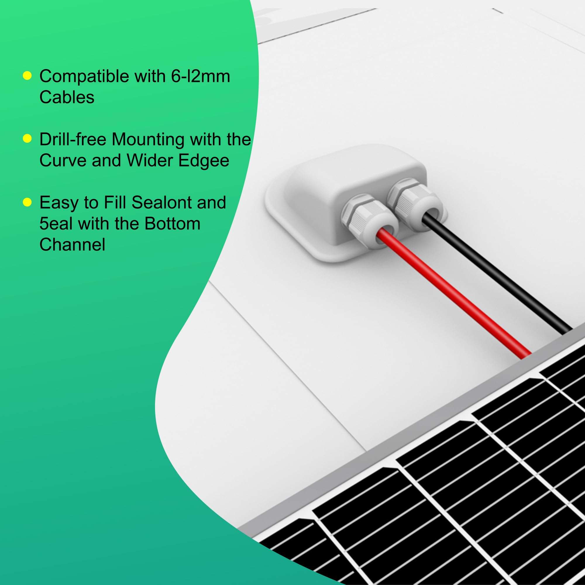 ACOPOWER Solar Weatherproof Double Cable Entry Gland, Cable Through RV roof Solar Junction Box abs Entry housing for 14AWG to 10AWG Solar Cables for Solar Project on RV, Boats, Caravans, Campervan 5