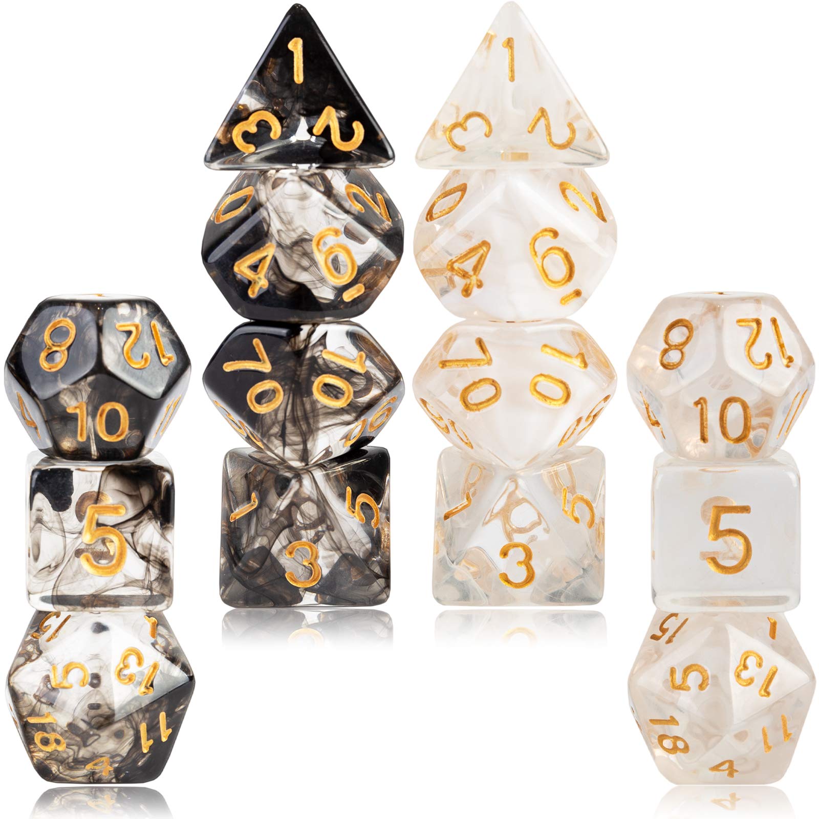 2 Sets DND Dice Set Black White D&D Dice Smoke Clear Resin Polyhedral Crystal D20 Dice for Dungeons and Dragons RPG Tabletop Game Accessories 1