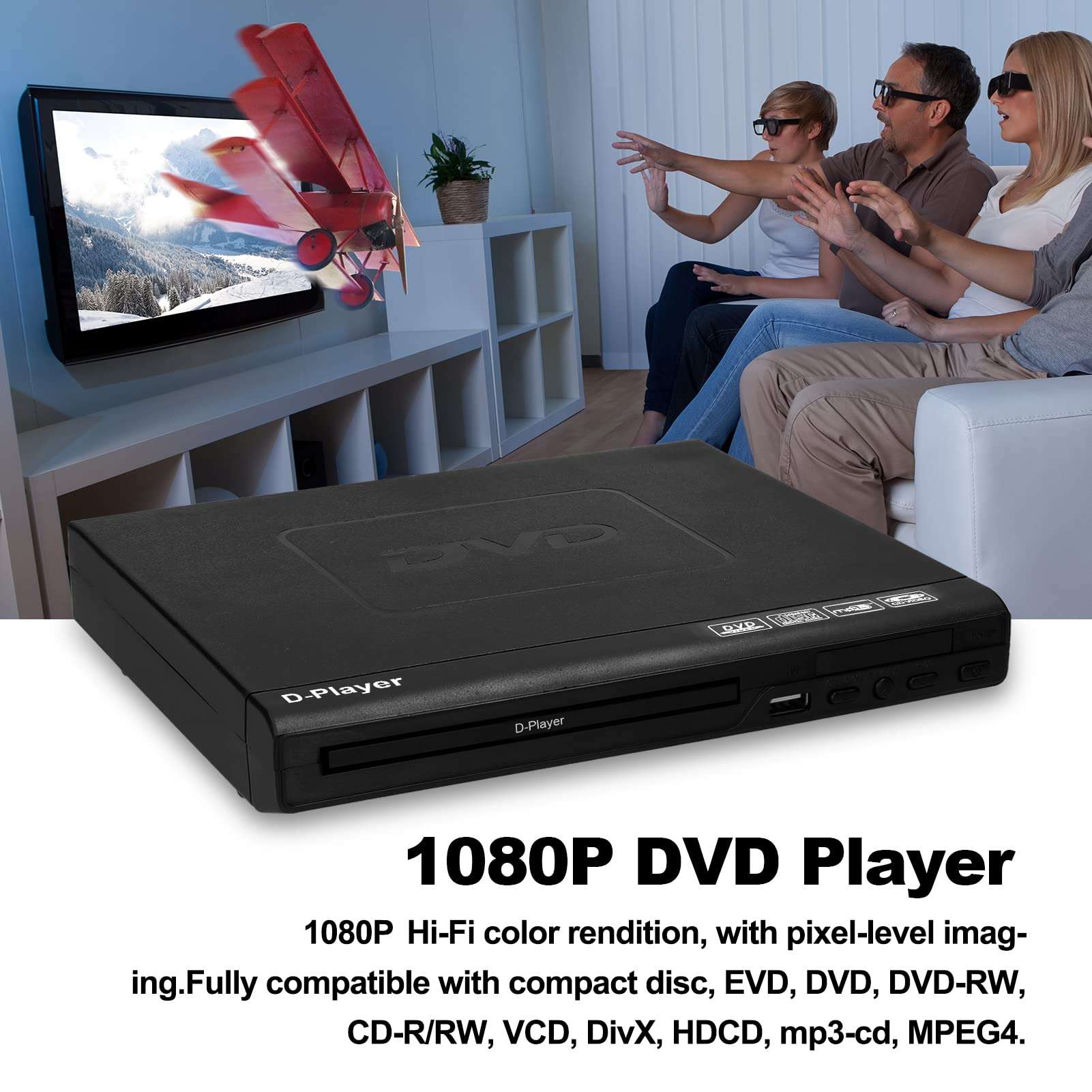 Decdeal Home 1080P TV DVD Player Portable VCD MP3 MPEG Viewer with Power-Off Memory Function 5