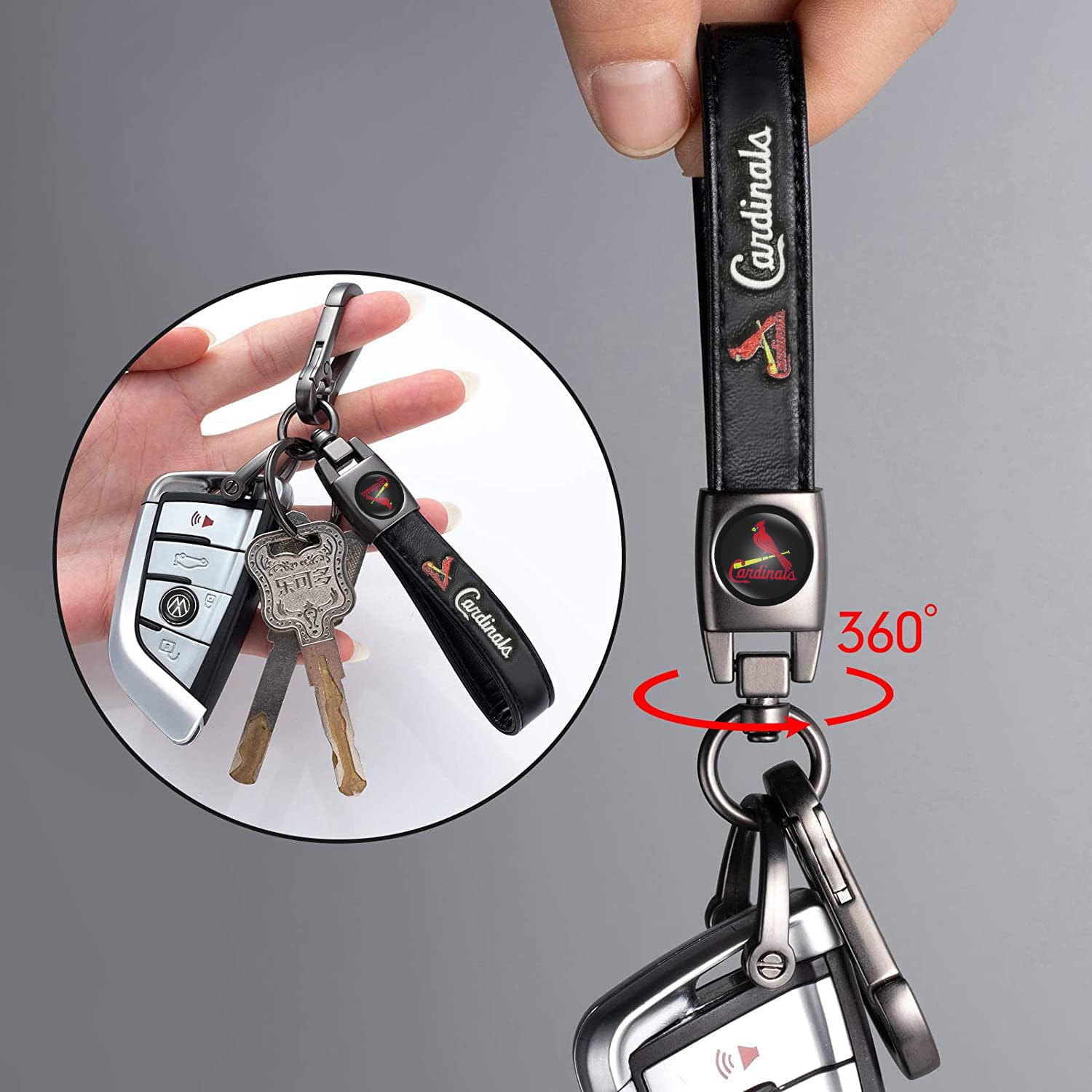 LASERSWING for St. Louis Cardinals Baseball Fans Car Keychain Keyring Accessories, Leather Car Key Chain Replacement for Key Fob Holder,Delicate Gifts for Men Women, St. Louis Cardinals 4