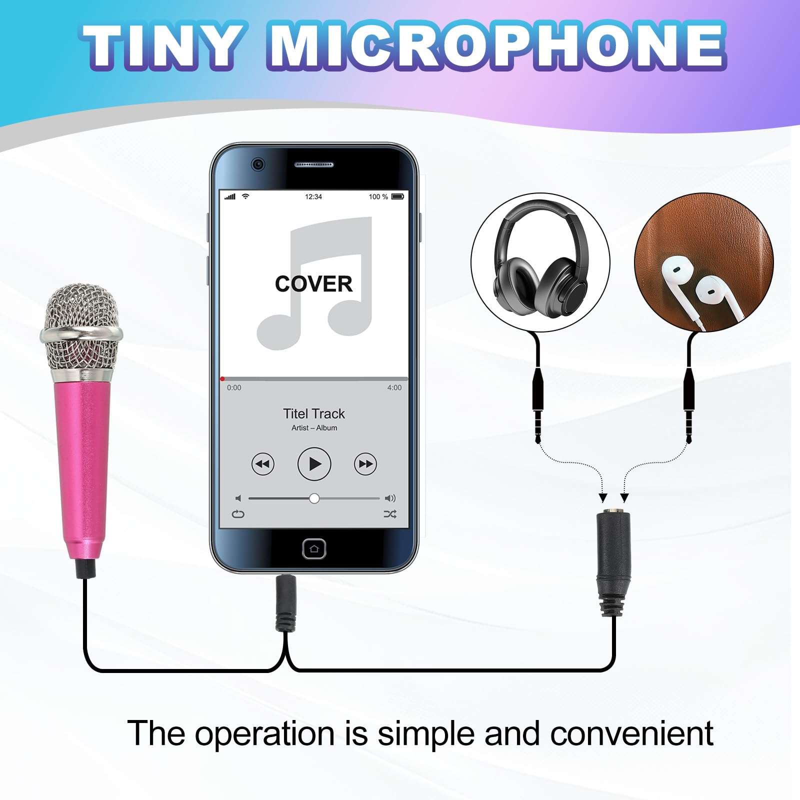 MECCANIXITY 4Pcs Mini Microphone, Mic Tiny Microphone with Sponge Cover, Holder and Drawstring Bag Portable for Karaoke Voice Video Recording Singing (Rose Red/Silver/Blue/Gold) 5