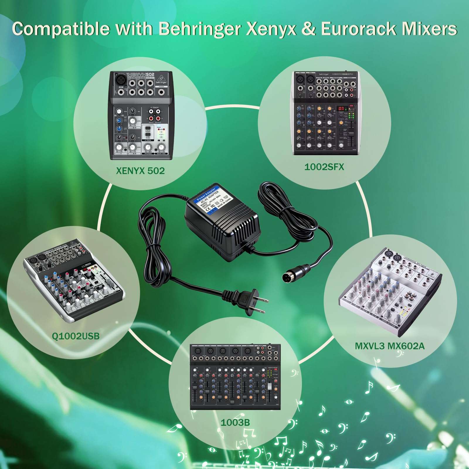 18.5V Mini 3 Pin Power Adapter for Behringer XENYX Mixers (502, 802, 1002) - Compatible with UB502, UB802, Q502USB, Q802USB，UB1002, Q1002USB - Replacement Power Supply (FX-18B-MP3) 3