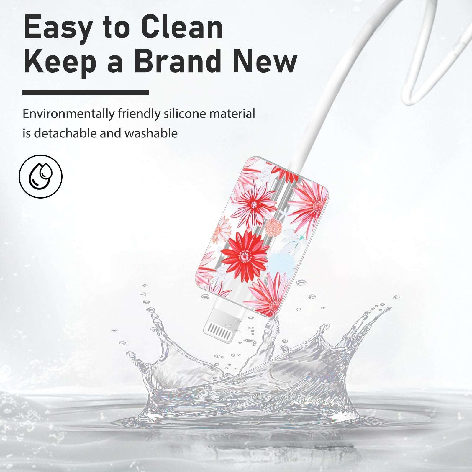 Cute Cable Protector for iPhone Adapter Charger, Red Chrysanthemum Flowers Design, Soft TPU Data Cable USB-C Case Data Line Cord Saver Charger Protective Case for iPhone 11 12 13 14 15 Pro Max 4