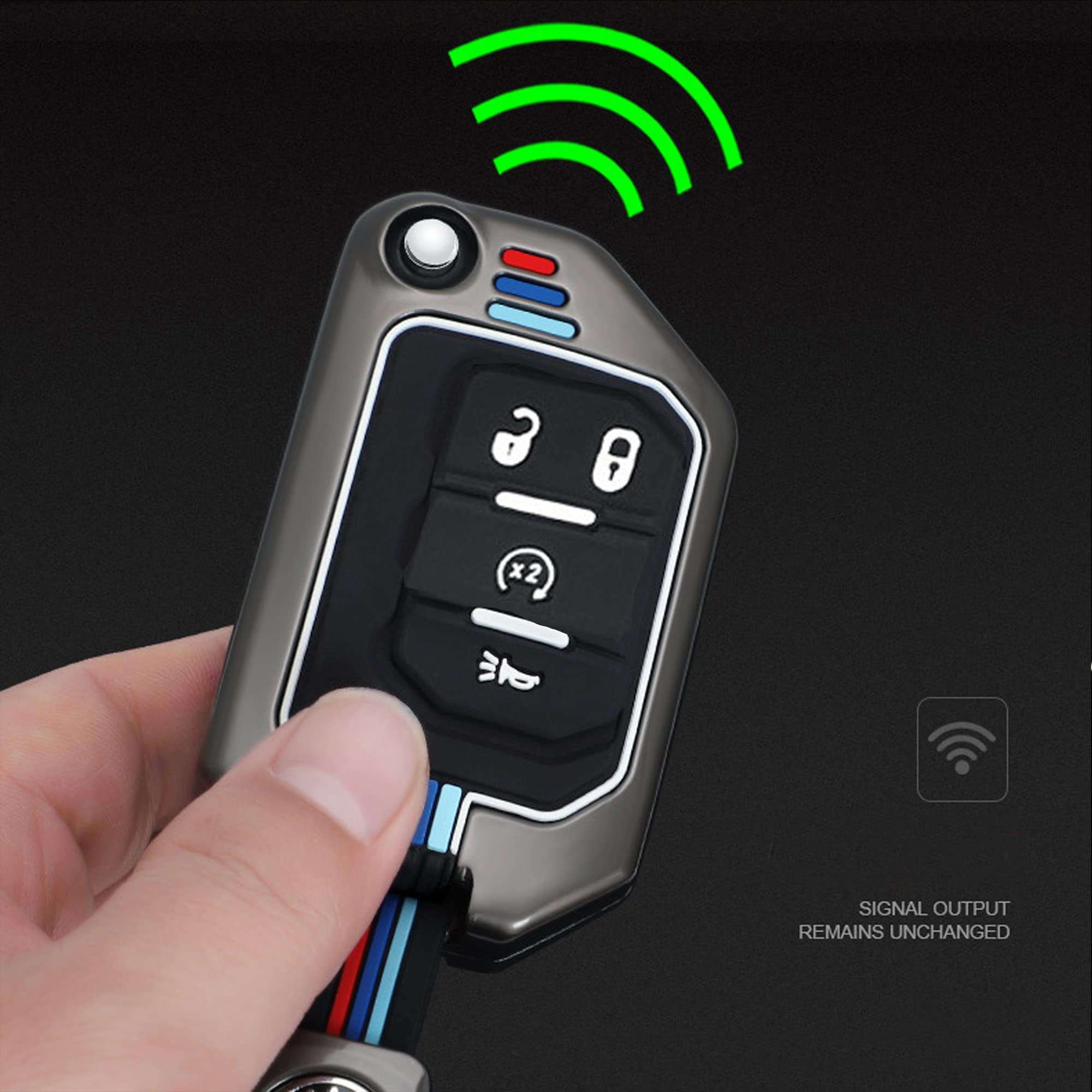 for Jeep Key Fob Cover Car Key Protection Shell with Keychain Fit for Jeep Gladiator JT Sahara JLU Jeep Wrangler JL JLU Rubicon 6