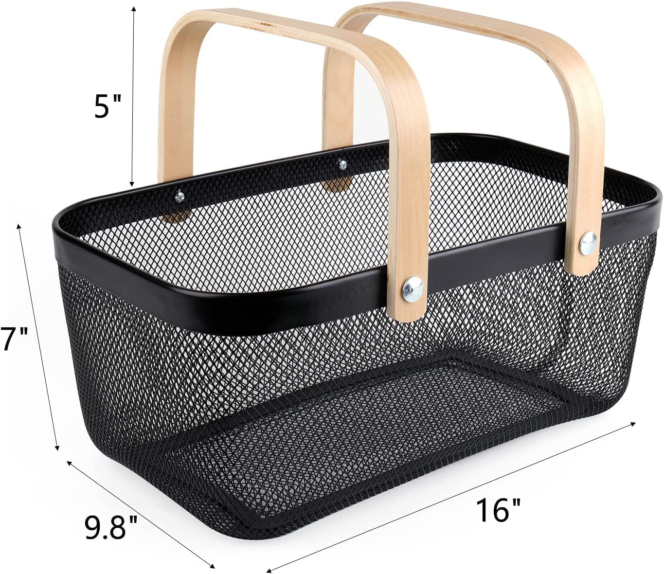 NYTRYD Metal Wire Mesh Steel Storage Organizer Basket Bin with Wood Handle Multi-functional Hanging Basket Solutions for Kitchen Bathroom Garden Home Decor 3