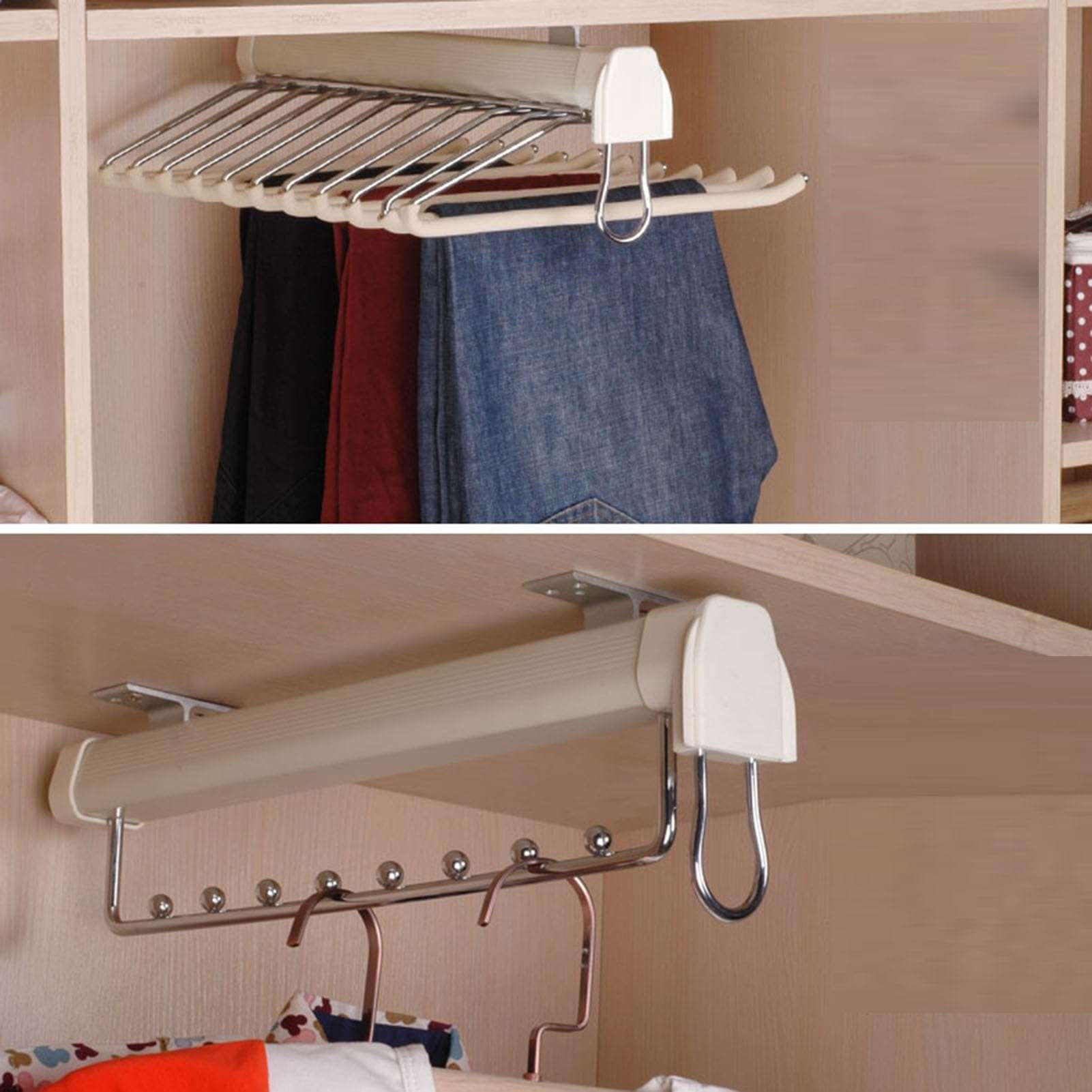 Extendable Trouser Hanger,Pull Out Trousers Rack,Closet Clothes Hanger Rail,for Wardrobe Trousers Clothing Storage,Save Space,Loading Capacity 30 Kg 6