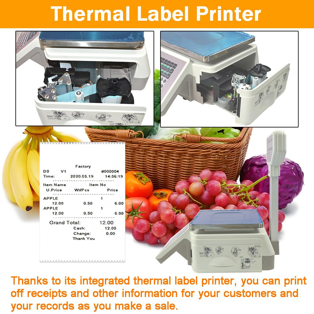 INTBUYING Digital Price Computing Scale 33LB Commercial Electronic Retail Scale with Thermal Printer Five-Window with Pole Price Computing Scale for Supermarket 3