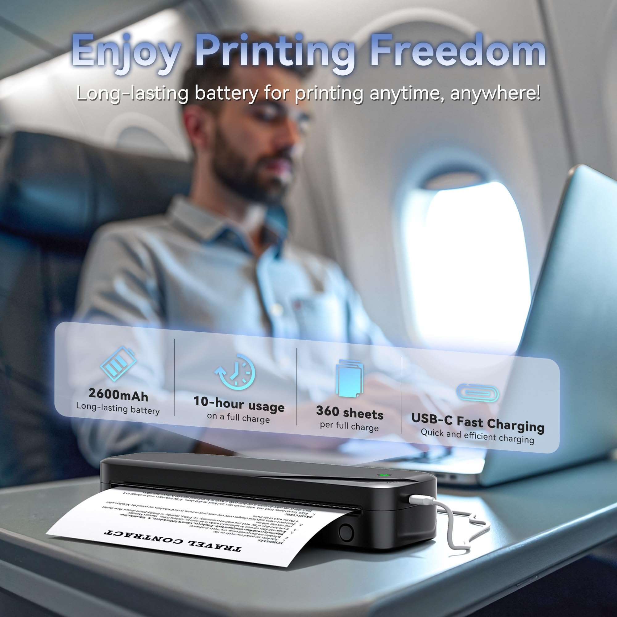 NelkoGlobal Portable Wireless Thermal Printer for Travel - Bluetooth Compatible with iOS, Android & Laptops - Supports 8.5" x 11" US Letter & A4 Paper (Black) 4