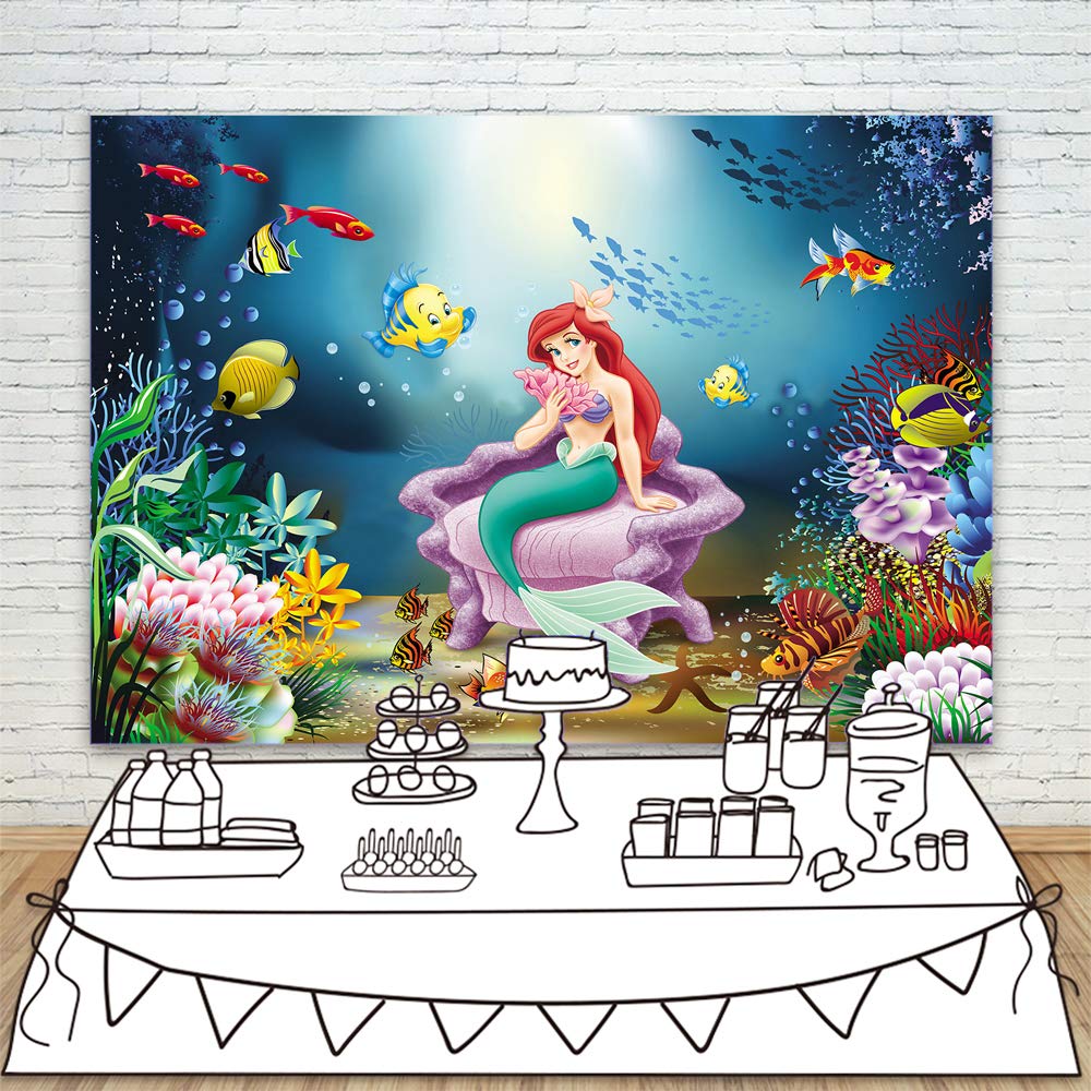 The Little Mermaid Ariel Photo Backdrop Baby Shower 7x5 Under The Sea Photography Background Mermaid Background for Bridal Shower Happy Birthday Backgrounds for Girls 2
