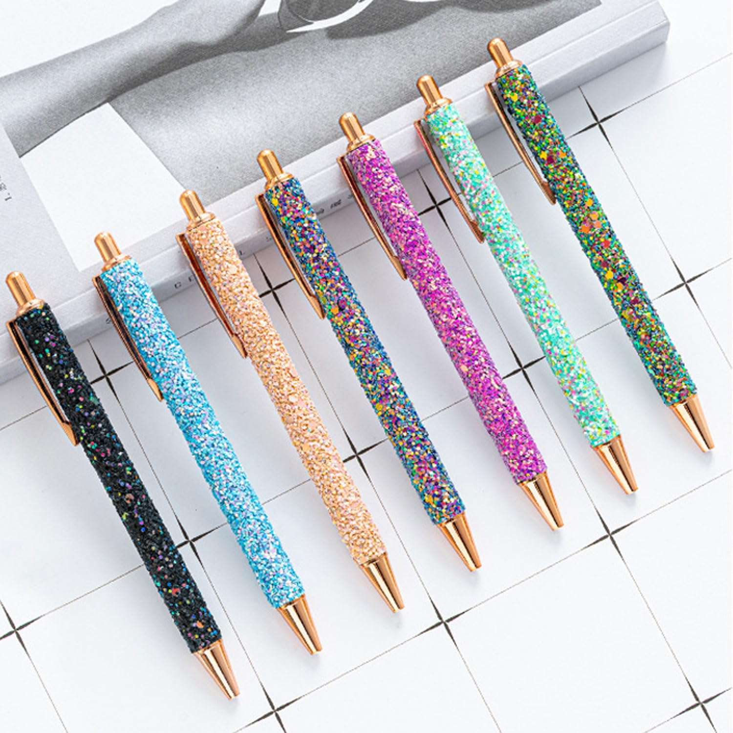 XIANFANG 12 PCS Glitter Pens for Women and Girls with 12 Refills, Fancy Retractable Sparkly Pens, Cute Office Supplies, Stylish Gifts for Teachers, Nurses, Bridesmaids, and Adults 6
