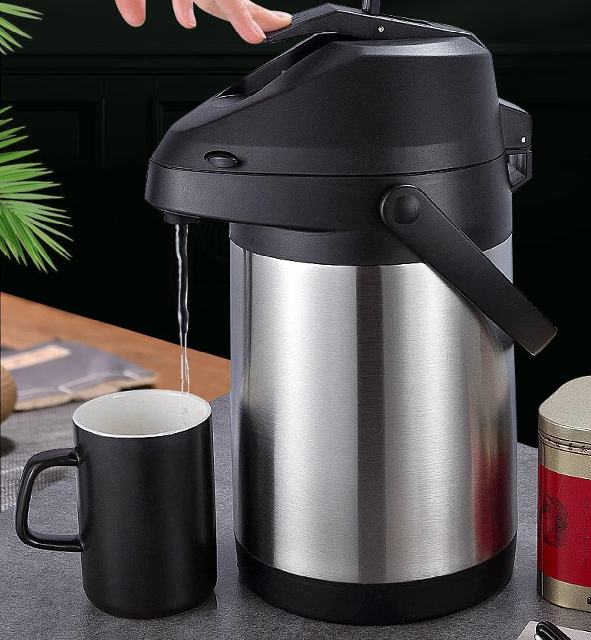 Matiko Coffee Carafe for Keeping Hot - 102OZ / 3L Airpot Coffee Dispenser with Pump - Large Coffee Carafe for Hot Drinks Tea Liquid - Insulated Stainless Steel Hot Water Beverage Urn for Parties 4
