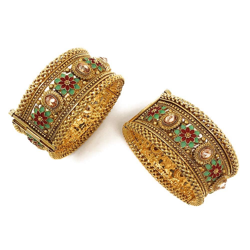 Duel On Jewel Indian Ethnic Gold Plated Openable Kada Bangle Set and Kamarbandh Chain 6