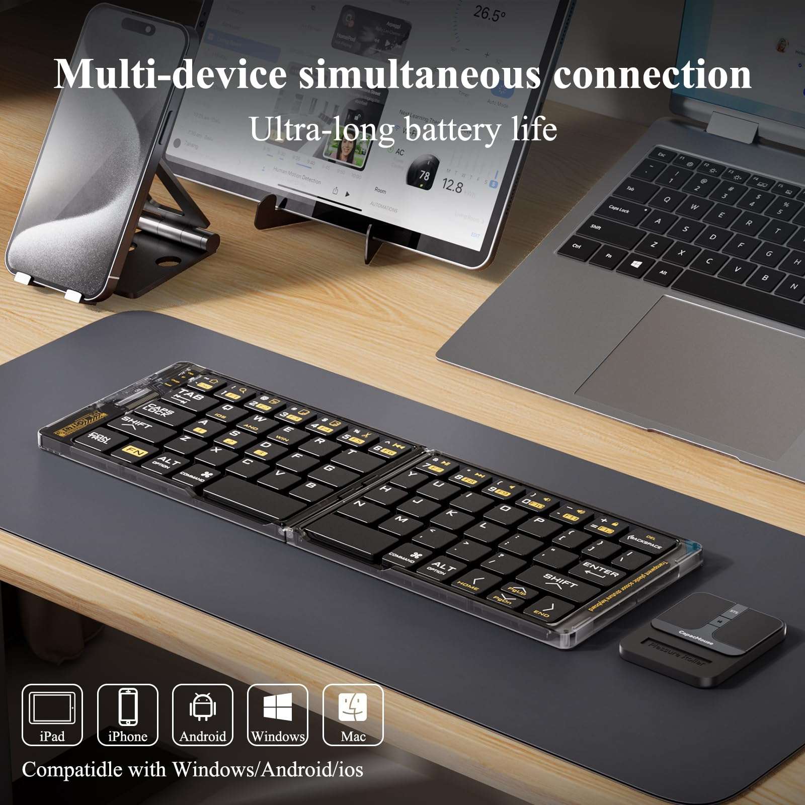 ANDLUCK Foldable Keyboard and Mouse(2.4G),F01 Folding Bluetooth Keyboard and Mouse Combo for Business and Travel,Portable Keyboard for Laptop iPads Tablets,for Windows/Android/iOS-Black Square Mouse 4