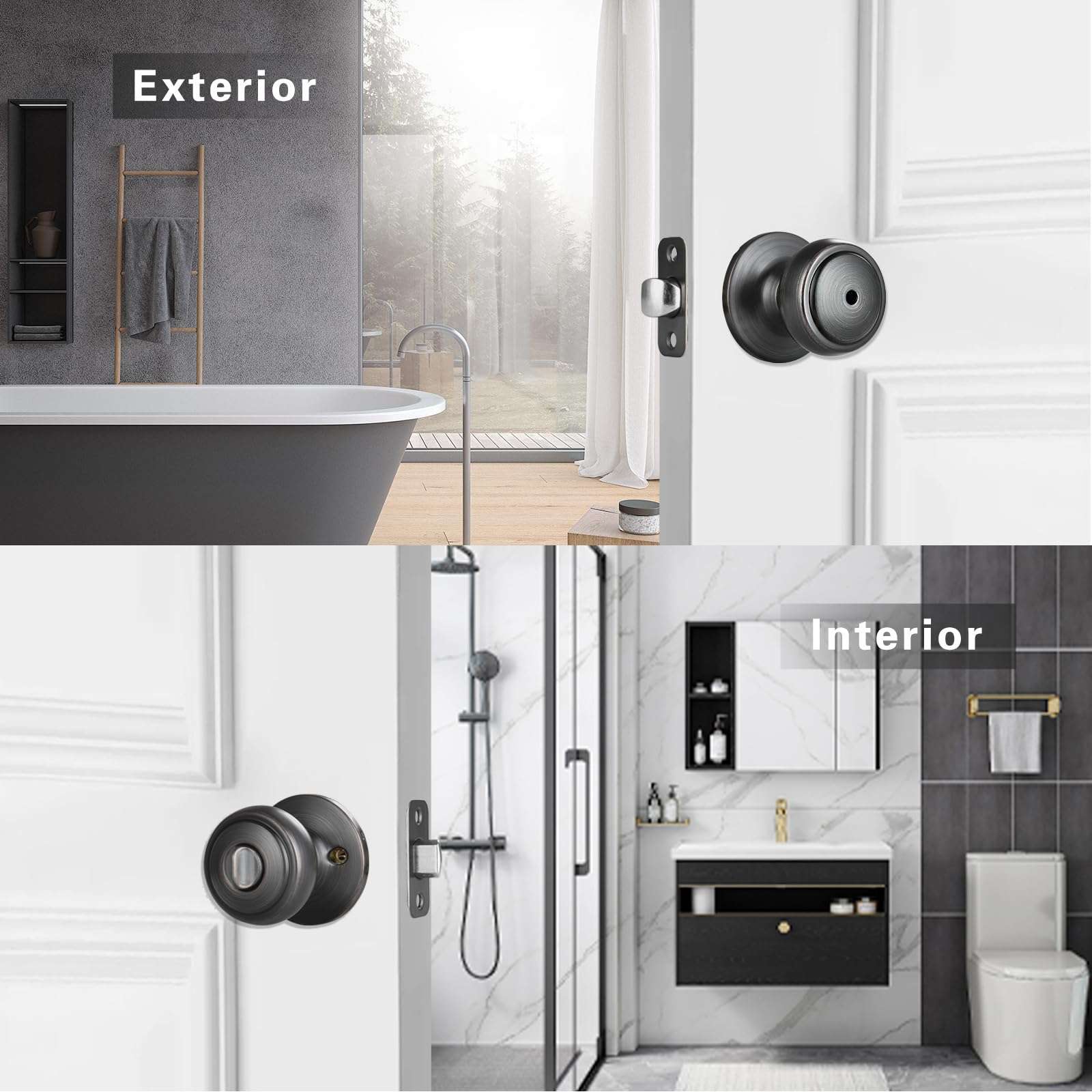 NCSEN 10 Pack Black Door Knobs Interior, Aged Bronze Door Knob with Lock, Coastal Style Door knob for Privacy and Bedroom 3