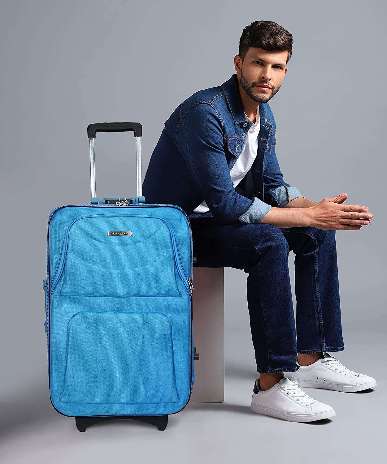 New Jersey Travellers Scottish Model Polyester Soft-Side 55cm Small Cabin 2 Wheels Luggage Trolley Bag with Spinner Wheels (Small, Green) 2