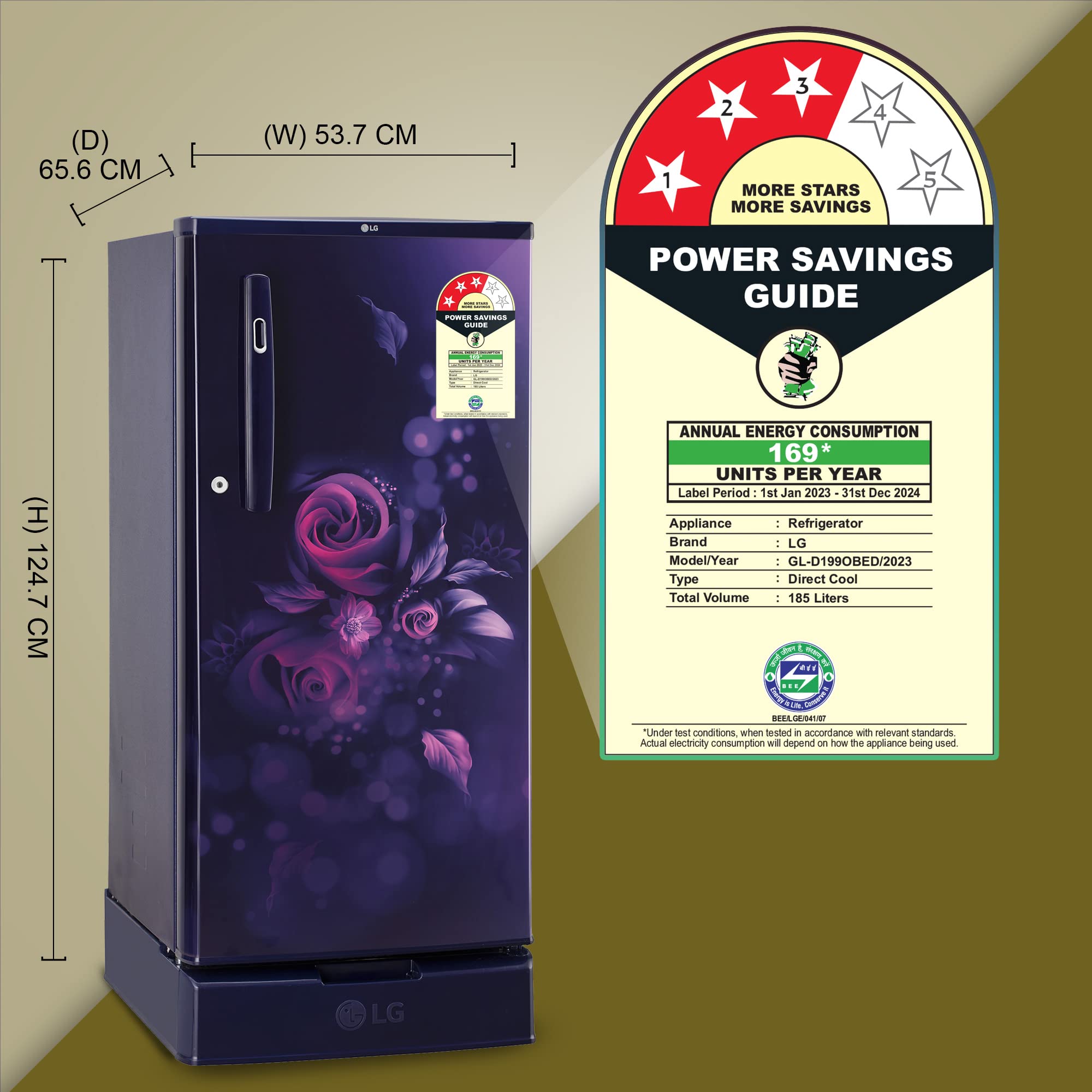 LG 185 L 3 Star Direct-Cool Single Door Refrigerator Appliance (GL-D199OBED, Blue Euphoria, 2023 Model, Base stand with drawer) 5