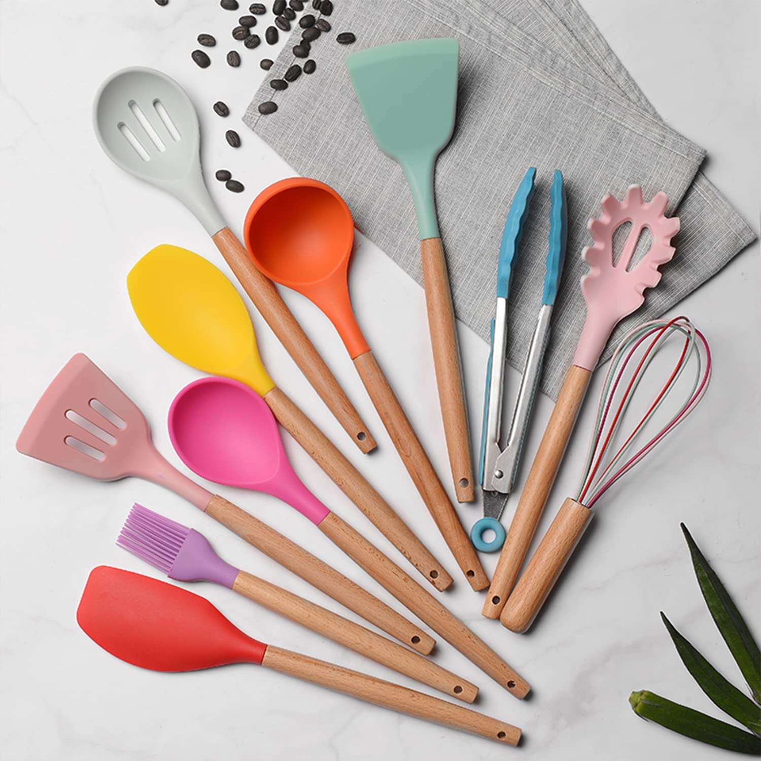 Keidason Silicone Kitchen Utensils Set, 12-piece Silicone Cooking Utensils Set Non-stick Cookware Is Heat-resistant, BPA-free, Stirring Kitchen Tools Set,Spoon,Tongs,Whisk,Brush,Spatula (Colorful) 6