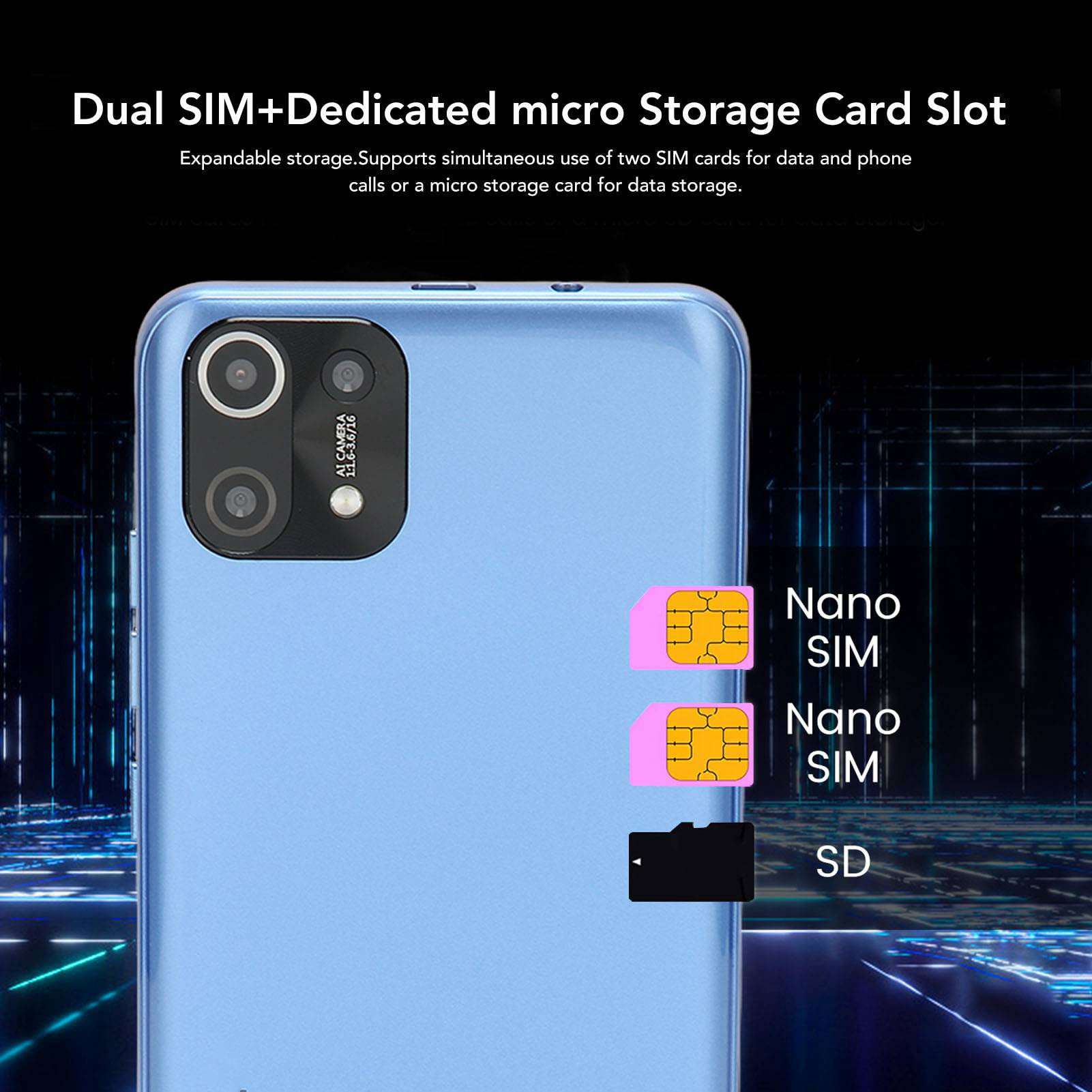 Yoidesu MI11 Smartphone, 4.66in FHD Screen 3G Network Cell Phone, 1GB RAM 8GB ROM, Dual SIM, Face Unlocked, 2MP Front and 5MP Rear Camera, 2500mAh Battery Mobile Phone(Blue) 4