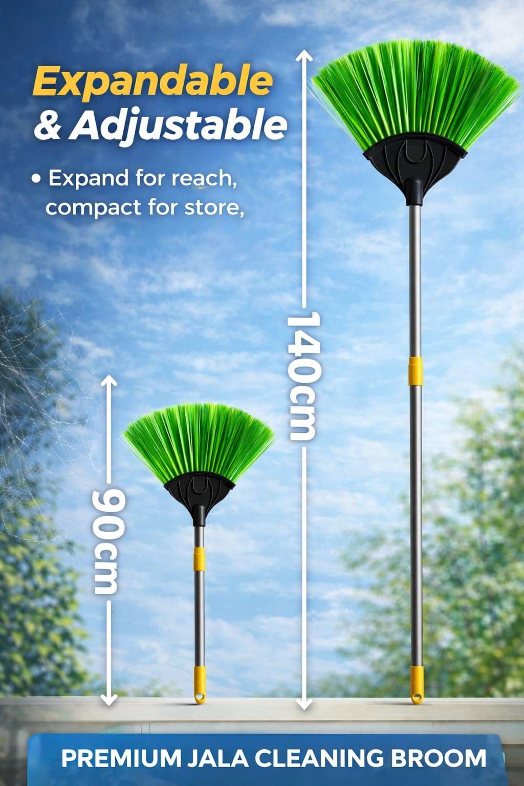 Spider Web Cleaner for Home 140 CM Long Handle | Stainless Steel Adjustable Extendable Rod | Cobweb Cleaner Stick | Jala Saaf Karne Wala Brush Broom for Ceiling Fan Roof Corner & Wall Cleaning 1pic 3