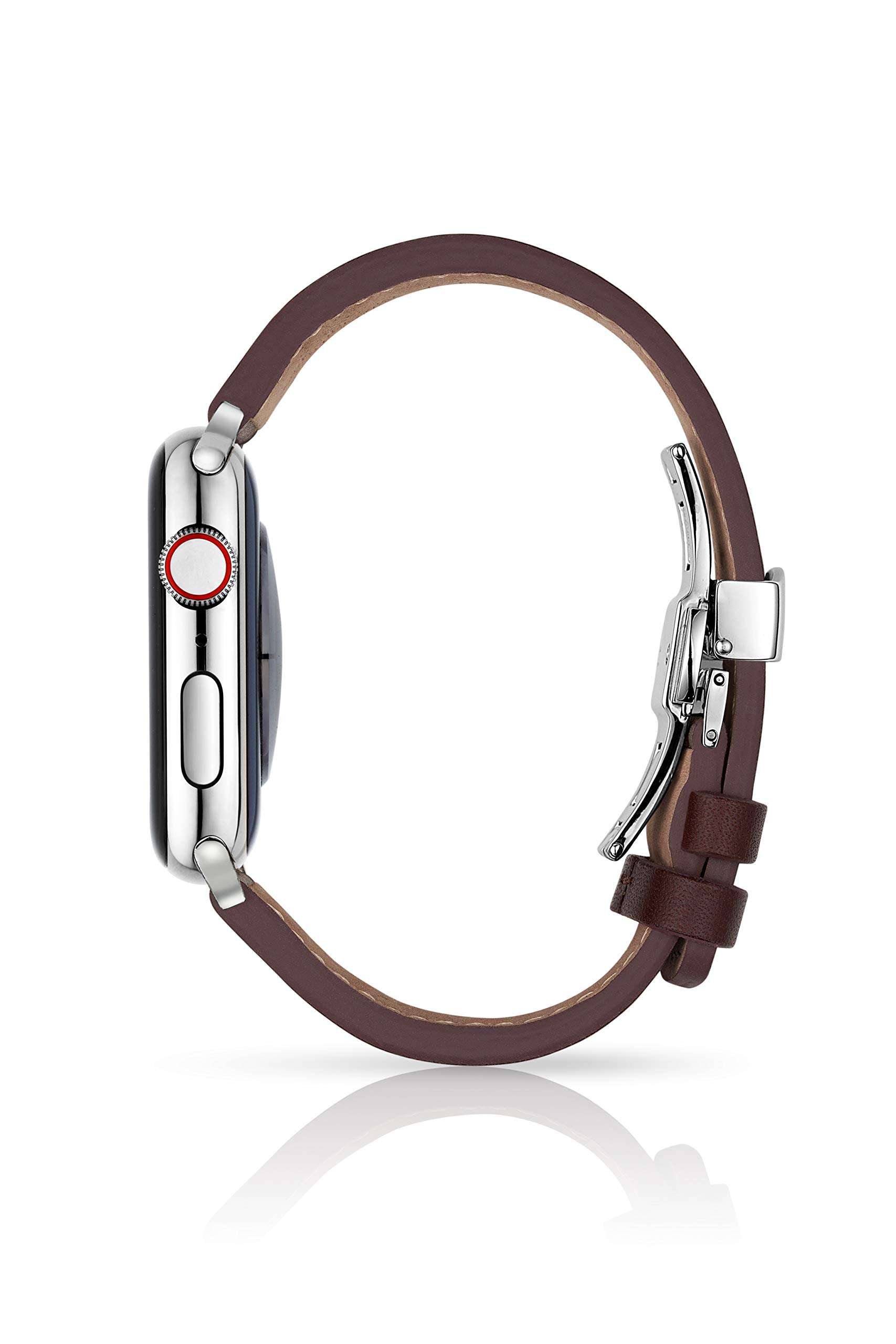 JUUK 41mm Korza Brun Premium Watch Band Made for The Apple Watch, Made with Genuine Italian Leather with a Solid Stainless Steel deployant Buckle (Silver) 4