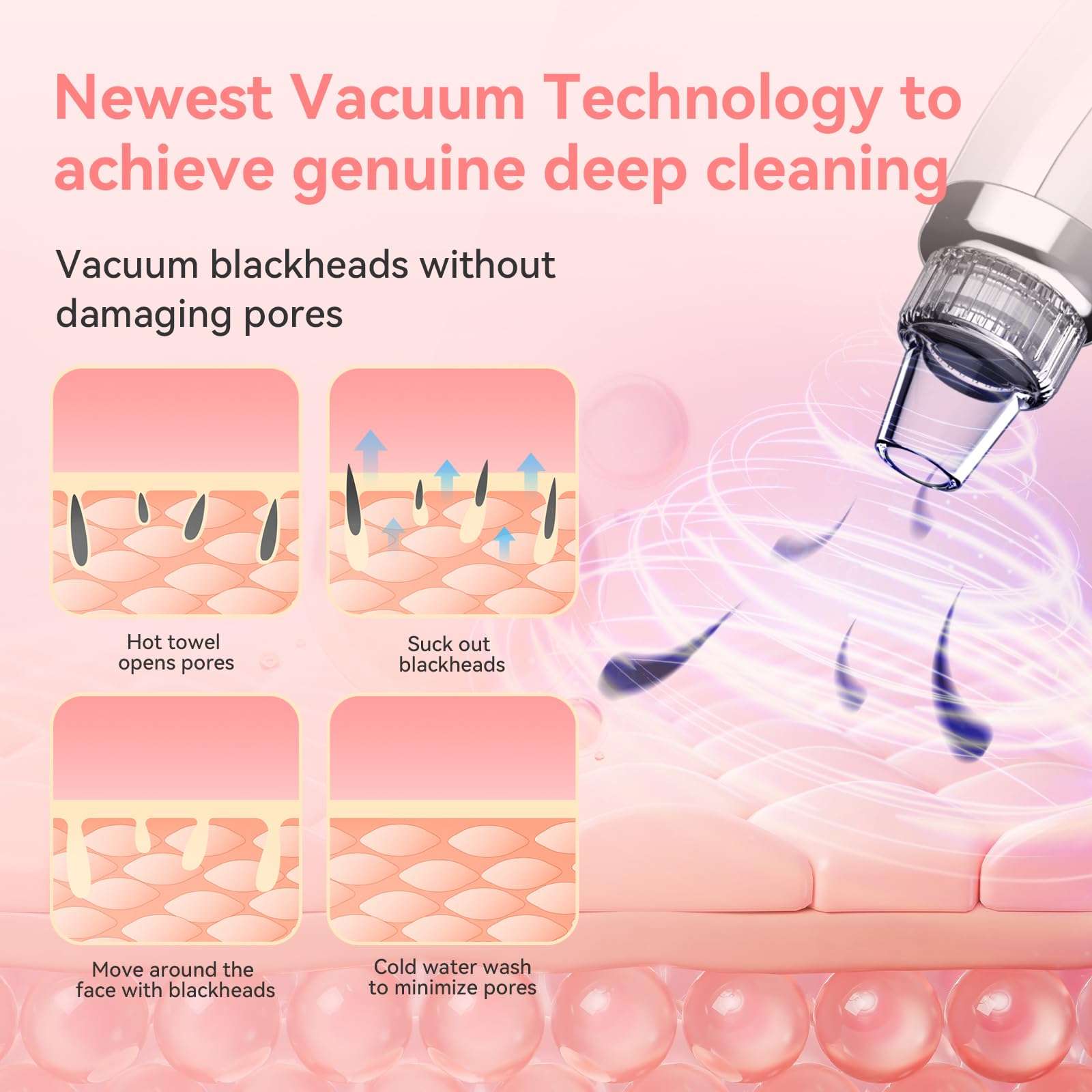 Blackhead Remover Pore Vacuum Upgraded Facial Pore Cleaner Electric Comedone Whitehead Extractor Tool-5 Suction Power,5 Probes,USB Rechargeable Blackhead Vacuum Kit for Women & Men 4