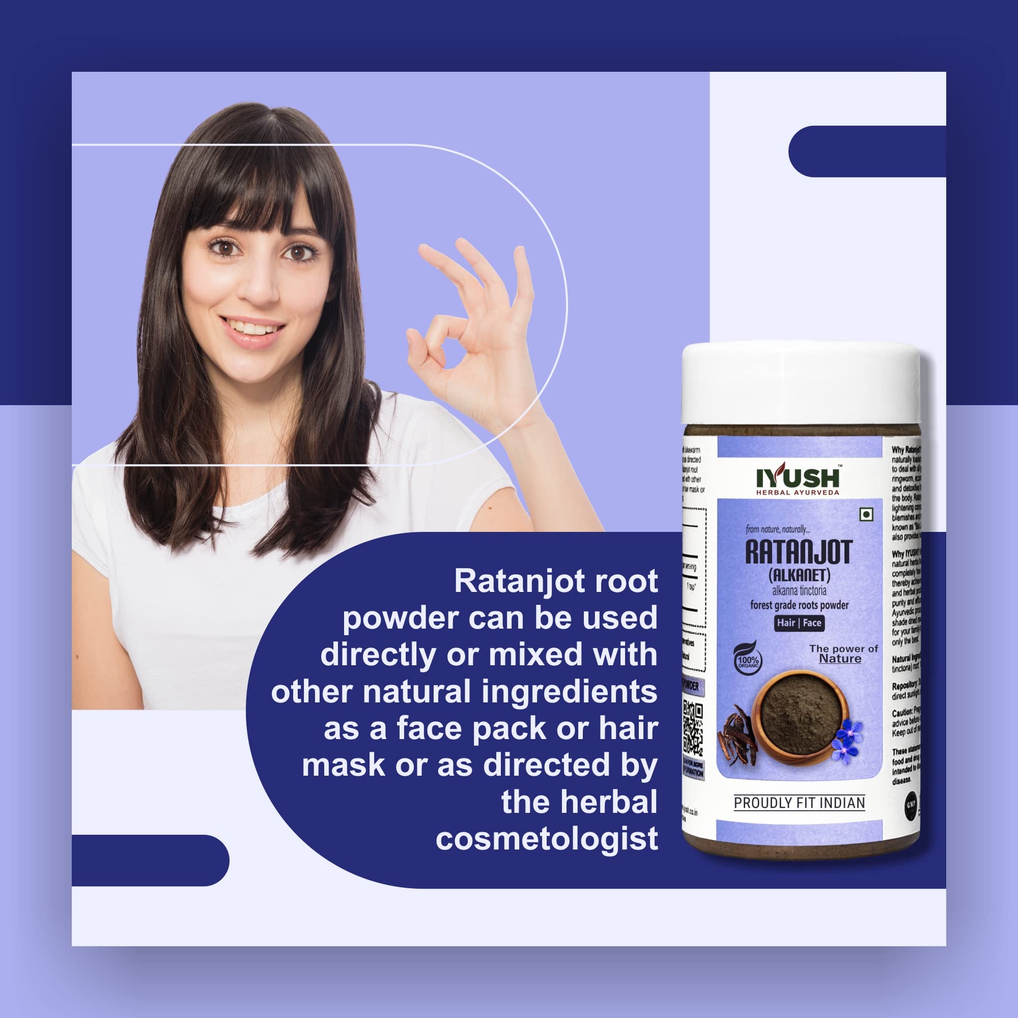 IYUSH Herbal Ayurveda Ratanjot Powder for Hair – 250gm | Ratanjot Root for Hair | Alkanet Root | Ratan Jot | Vembalam Pattai for Hair Growth | Vempalampattai for Hair Growth | Rattan Jot | 6