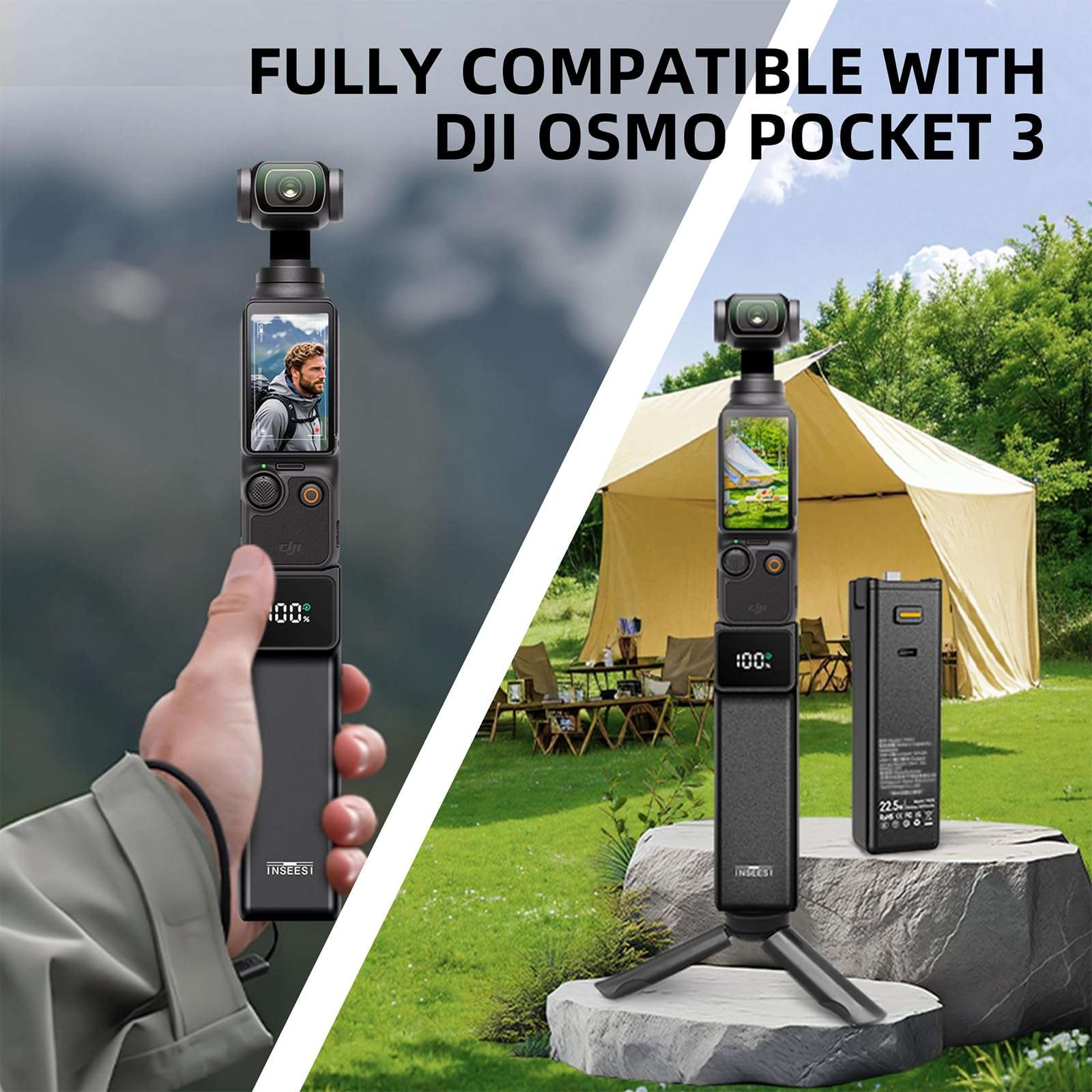 Battery Handle Compatible with DJI Osmo Pocket 3 Accessories, with Digital Screen for Pocket 3 Battery Grips for Xtra Muse Built-in 5000mAh Battery Fast Charging and Reserved 1/4”Thread 4