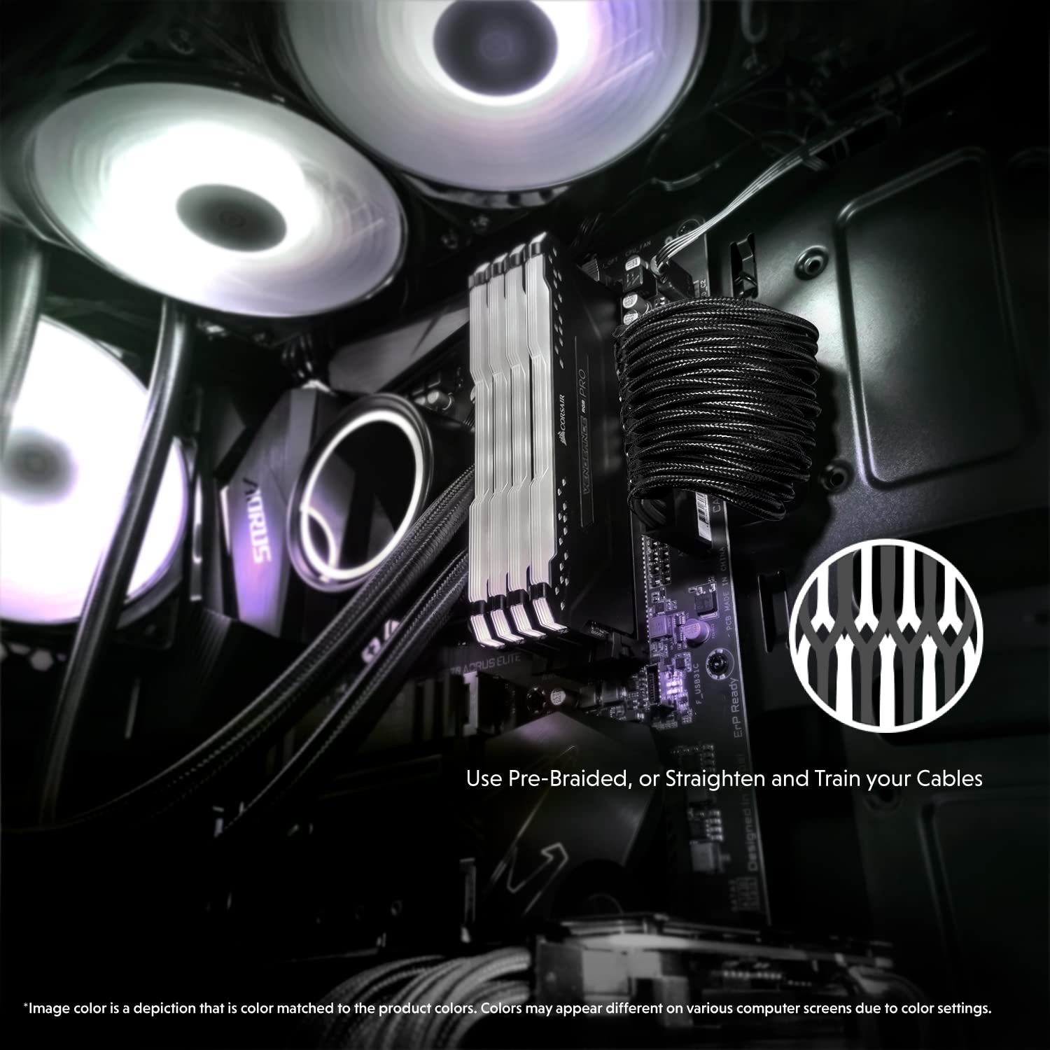 LINKUP - AVA 30cm PSU Cable Extension Sleeved Custom Mod GPU PC Braided w/Comb Kit | 1 x 24 P (20+4) | 1 x 8 P (4+4) CPU | 2 x 8 P (6+2) GPU Set | 300mm - Black 3