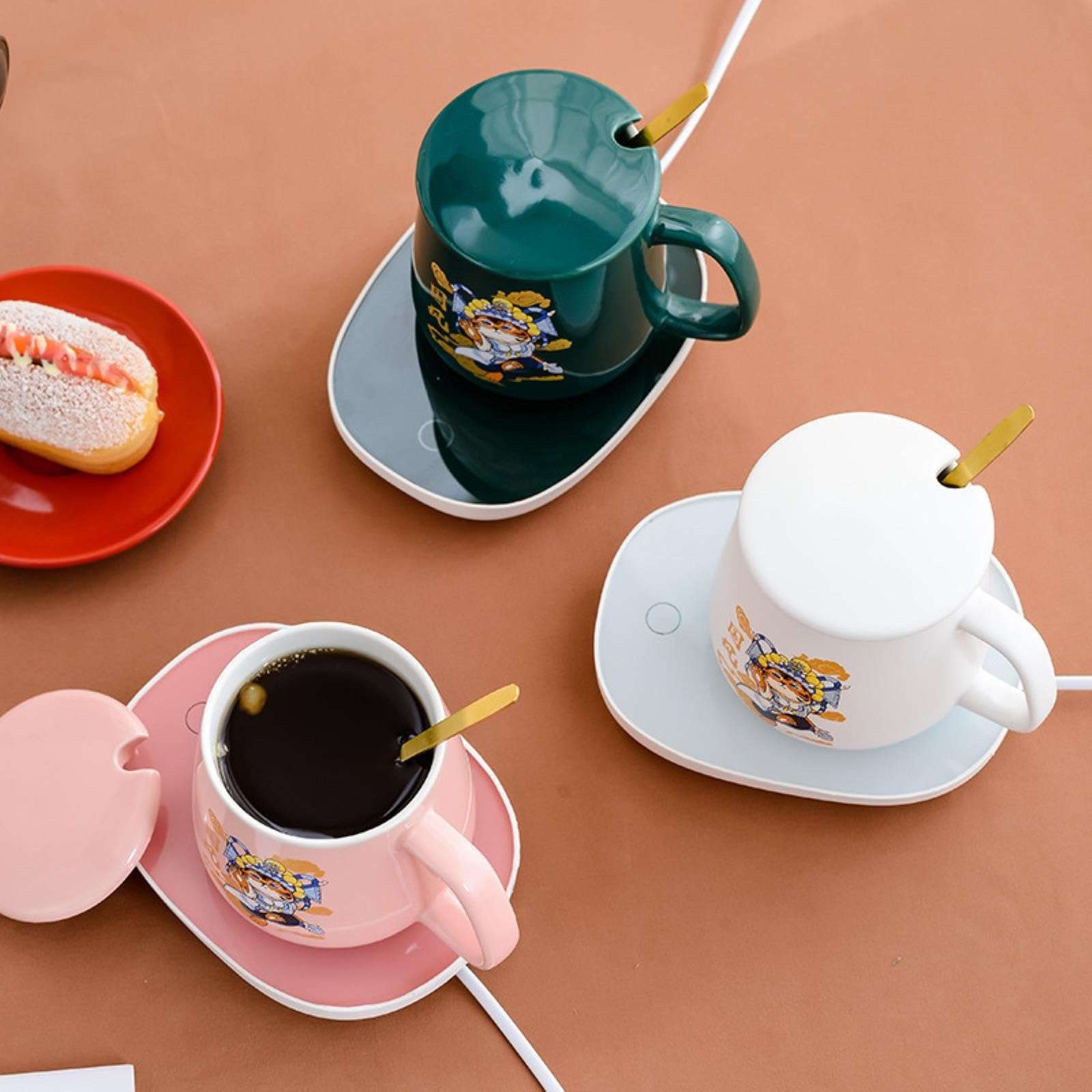 CAPIJIONG 380ml Personalised Tiger Panda Creative 55 Degree Thermostatic cup with Gift Box Ceramic cup Office Coffee Mugs Suitable for office home restaurant-Panda Red Thermostat Mug + Mat,380ml 5