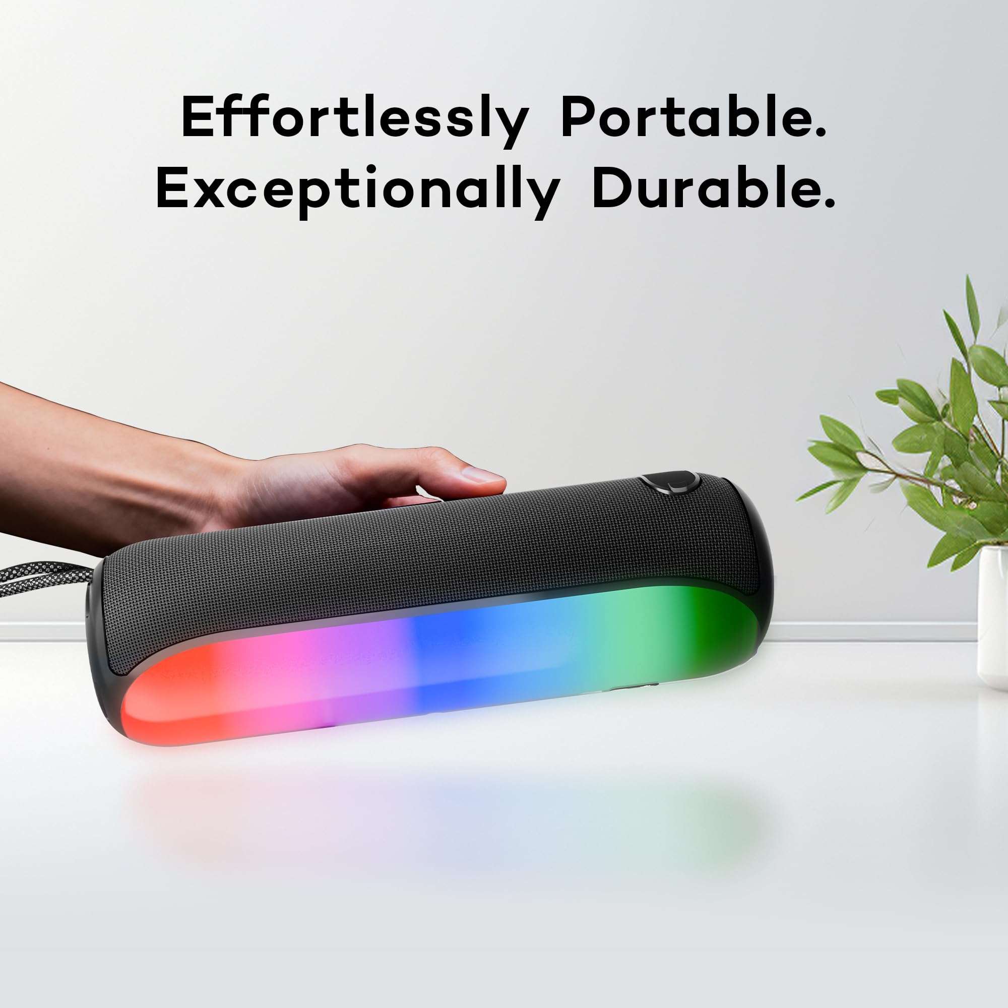 Pebble Newly Launched Photon 16W Bluetooth Speaker with RGB Lights, Dual 8W Drivers, 2400mAh Battery, FM Radio, TF Card, USB, and AUX, Premium Fabric Design - Black 4