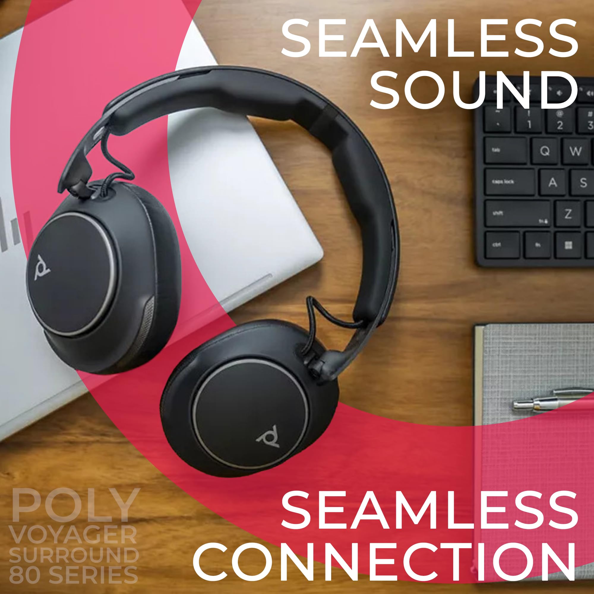 Poly Voyager Surround 85 UC USB-C Bluetooth Boomless Noise-Canceling Wireless Headset with Charging Stand & GTW Microfiber Cloth - Compatible with Smartphones, Tablets, PC/MAC, Open Office Certified 3