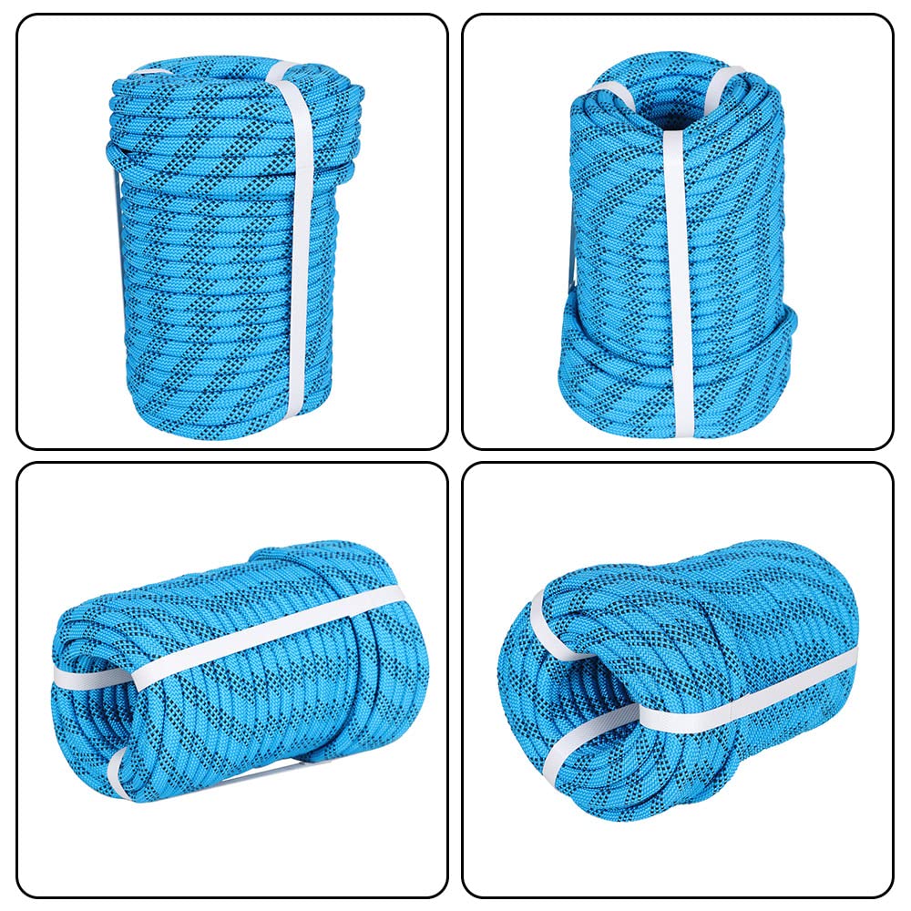 Premium Polyester Braid Rope, 3/8IN 100FT, 3520 lb High Strength Arborist Bull Rope, Multi Purpose Strong Pulling Rope, for Gardening, Camping and Swing (Blue and Black) 6