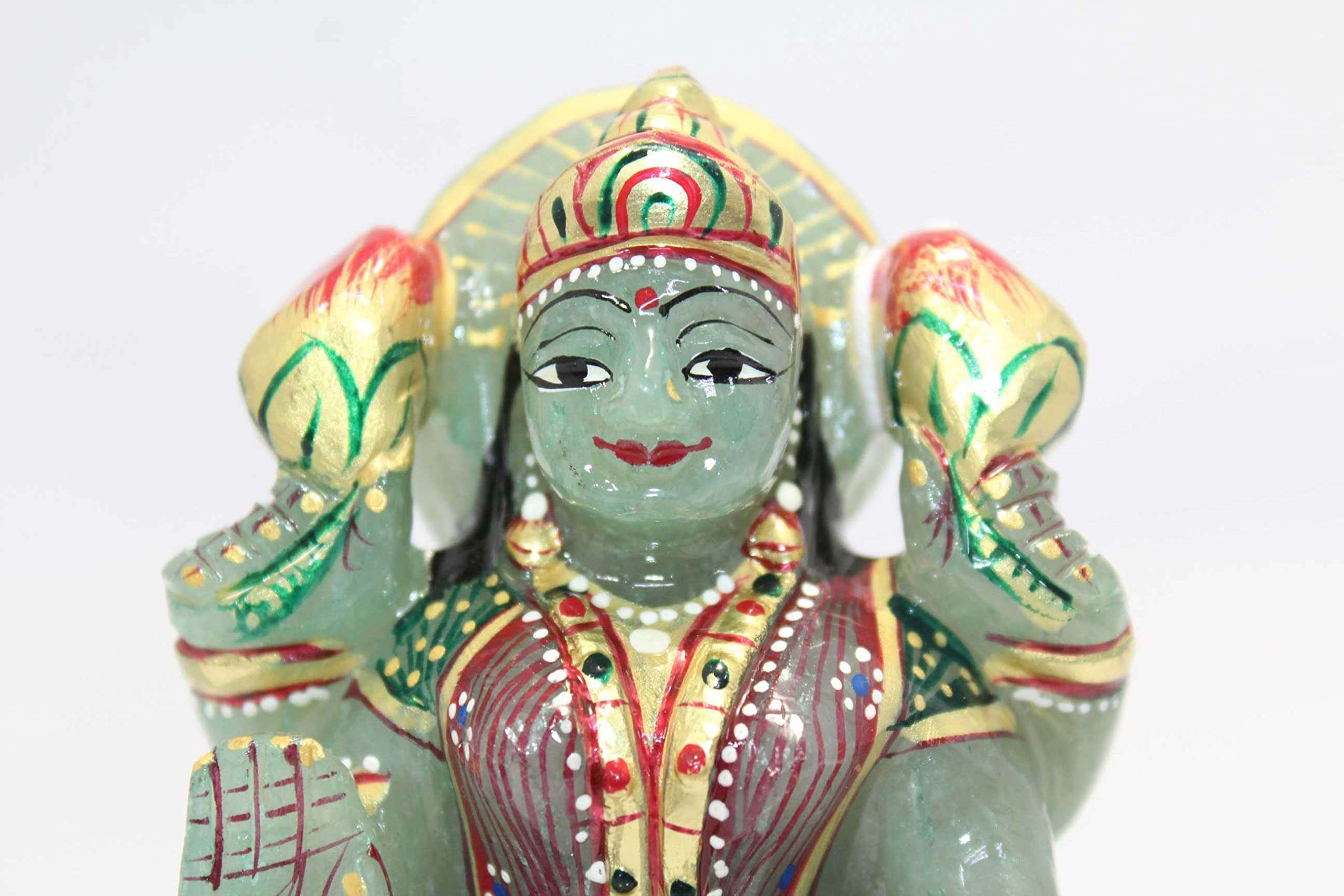 Rajasthan Gems Lakshmi Green Jade Stone Goddess Idol Statue Hindu Religious Hand Painted B222 3