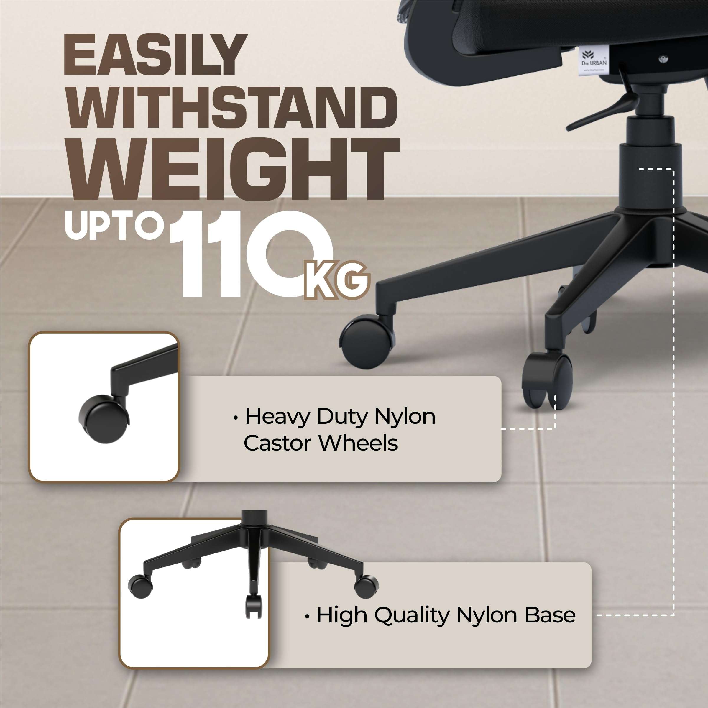 Da URBAN® Dysen Office Chair, High Back Mesh Ergonomic Home Office Desk Chair with 1 Year Warranty,Tilt Lock Mechanism (Black) 3