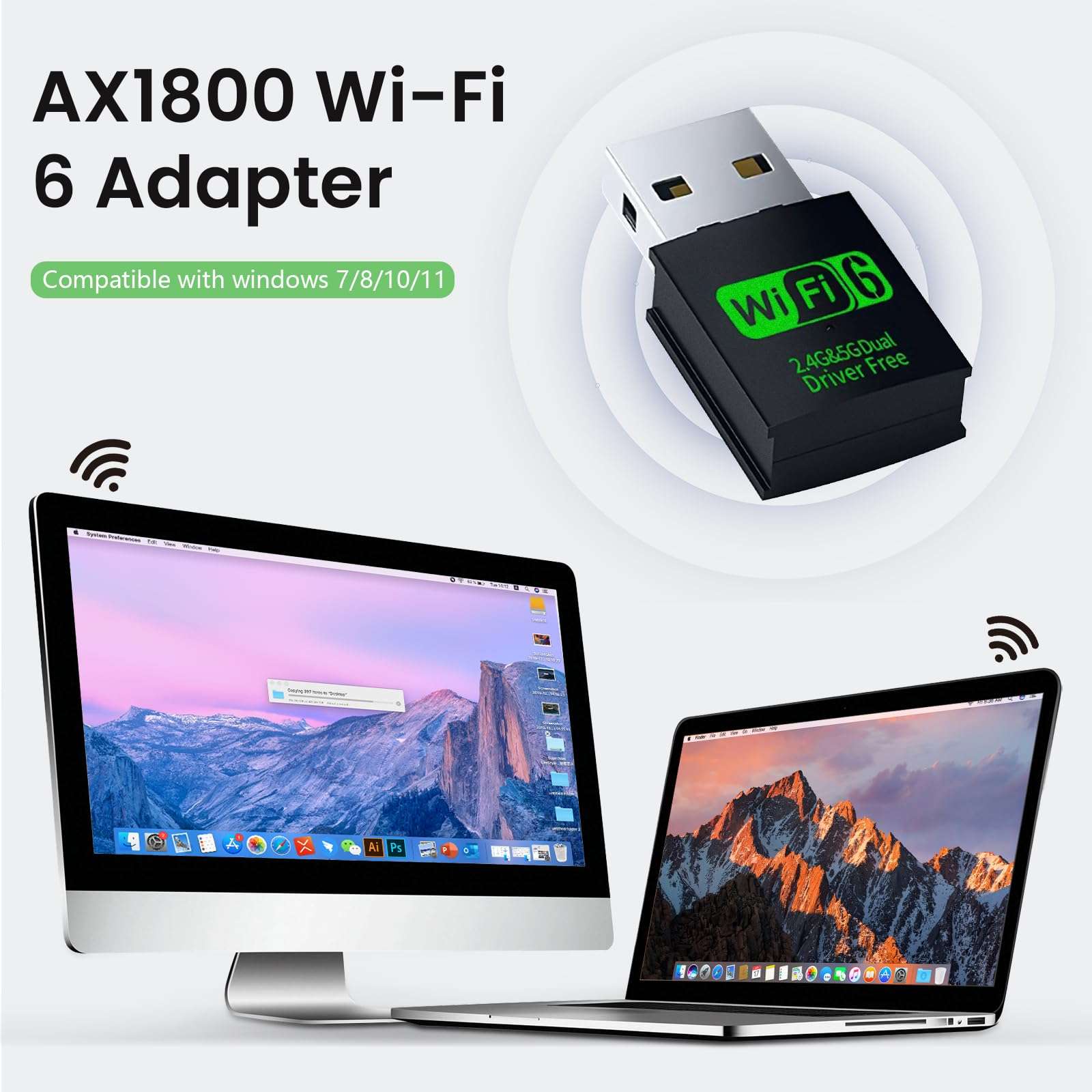 USB WiFi 6 Adapter, AX1800 WiFi Adapter with 5GHz/2.4GHz Dual Band, WPA3 Network Security, Mini WiFi AC Wireless Network for Desktop Laptop PC Support Windows 7/8/ 10(Light Black) 3