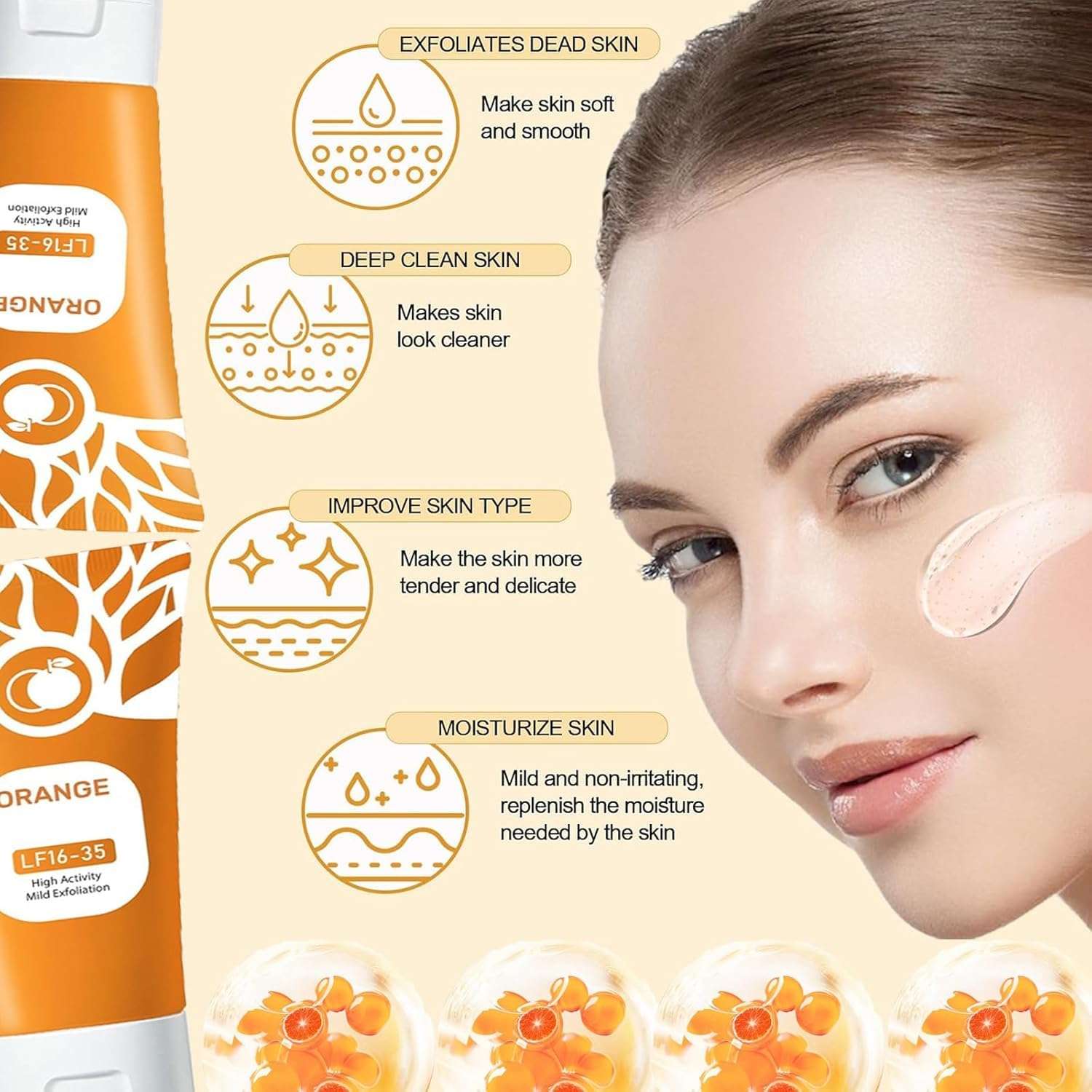 Orange Enzymes Exfoliating Gel for Face & Body | Deep Cleansing Moisturizing Facial Exfoliator | Dead Skin Remover | Brightening & Pore Cleansing Scrub for All Skin Types 3