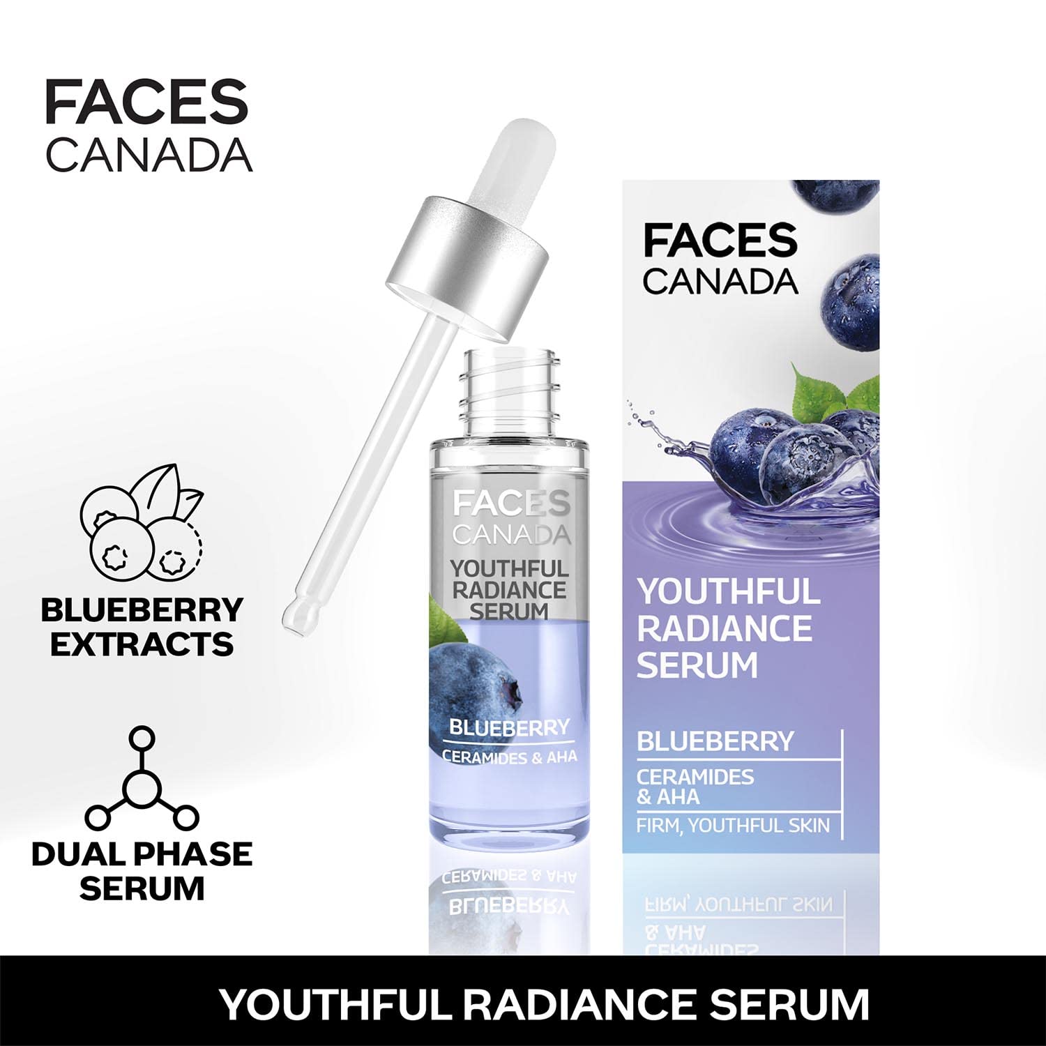 FACES CANADA Youthful Radiance Serum Blueberry I Anti-Ageing I Biphasic I AHA & Ceramides I Radiant Skin I Cruelty-Free | 27 ml 3