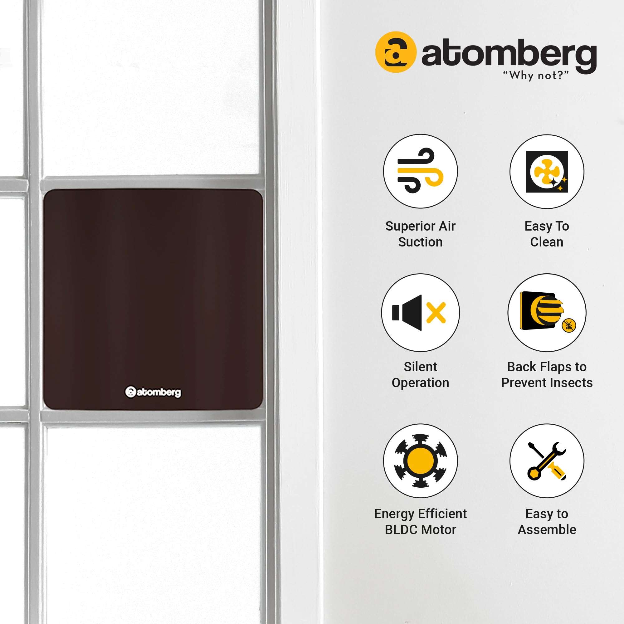 atomberg Studio Exhaust 150mm | Suitable for Bathroom, Kitchen | BLDC Motor | Easy to Clean | 1+1 Year Warranty (Gloss Brown) 5