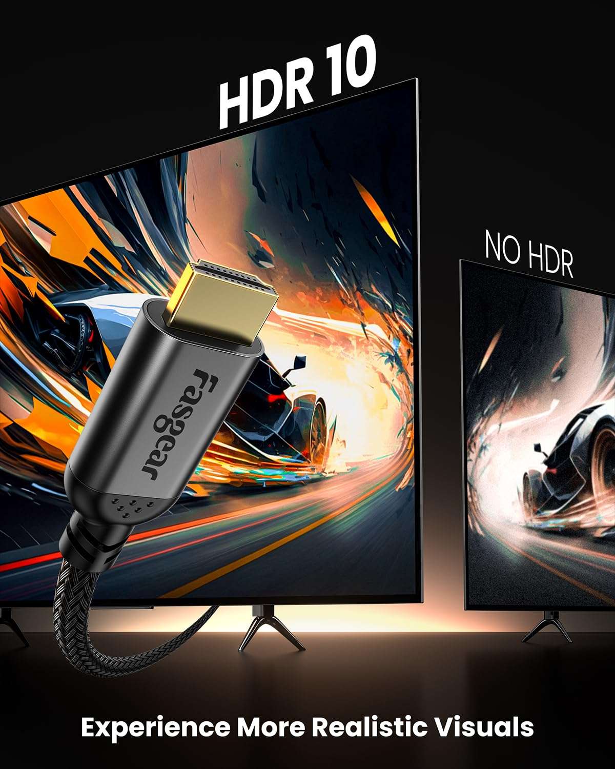 Fasgear HDMI 2.1 Cable 10ft 2Pack Certified 8K HDMI Cable 48Gbps High Speed HDMI Cord Braided 8K@60Hz 4K@120Hz HDCP 2.3 Support eARC HDR10 3D Dolby Compatible for Roku TV/Monitor/Laptop/Blu-ray Black 4