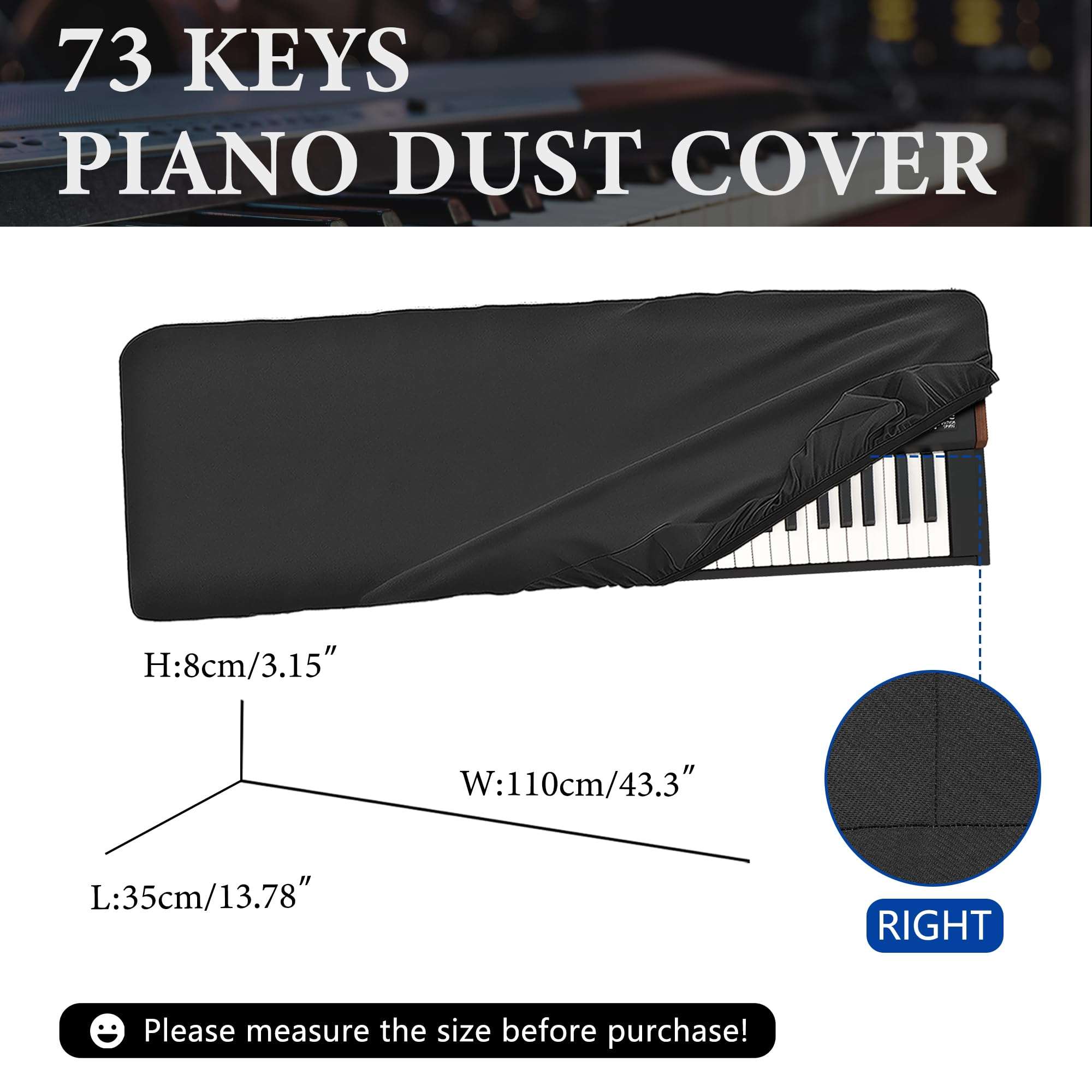 Musiin 73 Keys Keyboard Dust Cover Compatible with KORG KRONOS 3 61Keys, VOX Continental 73 BK, Grandstage 73, Nord Piano 5 73, Stage 4 73, Luxury Chinlon Anti-dust & Scratch-proof, Smooth Touch 3