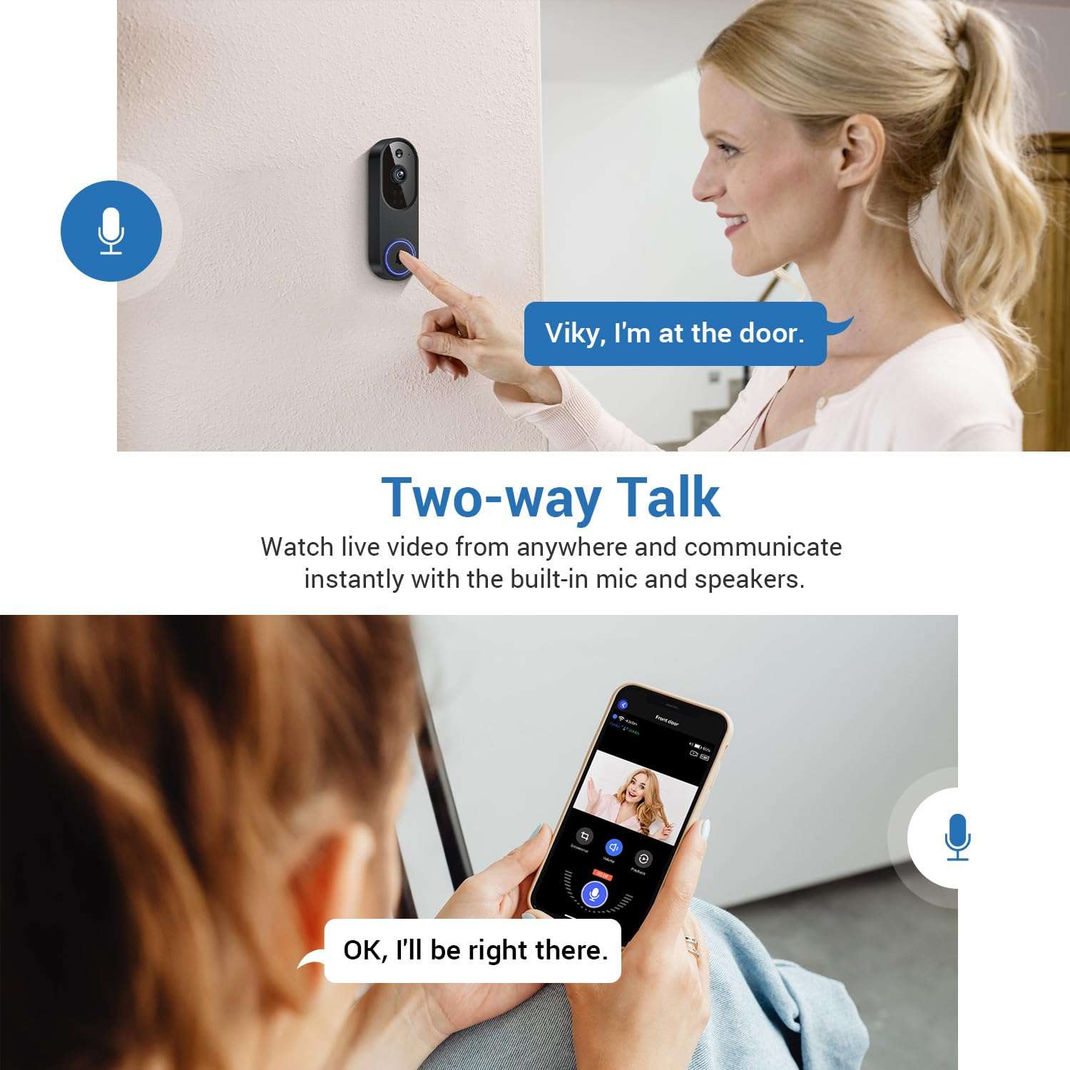 SearByte Wireless Video Doorbell Camera, 2.4G WiFi Only, AI Human Detection, Indoor/Outdoor Surveillance Cam for Home Security, 2-Way Talk, Night Vision, Cloud Storage (Sold Separately) 4