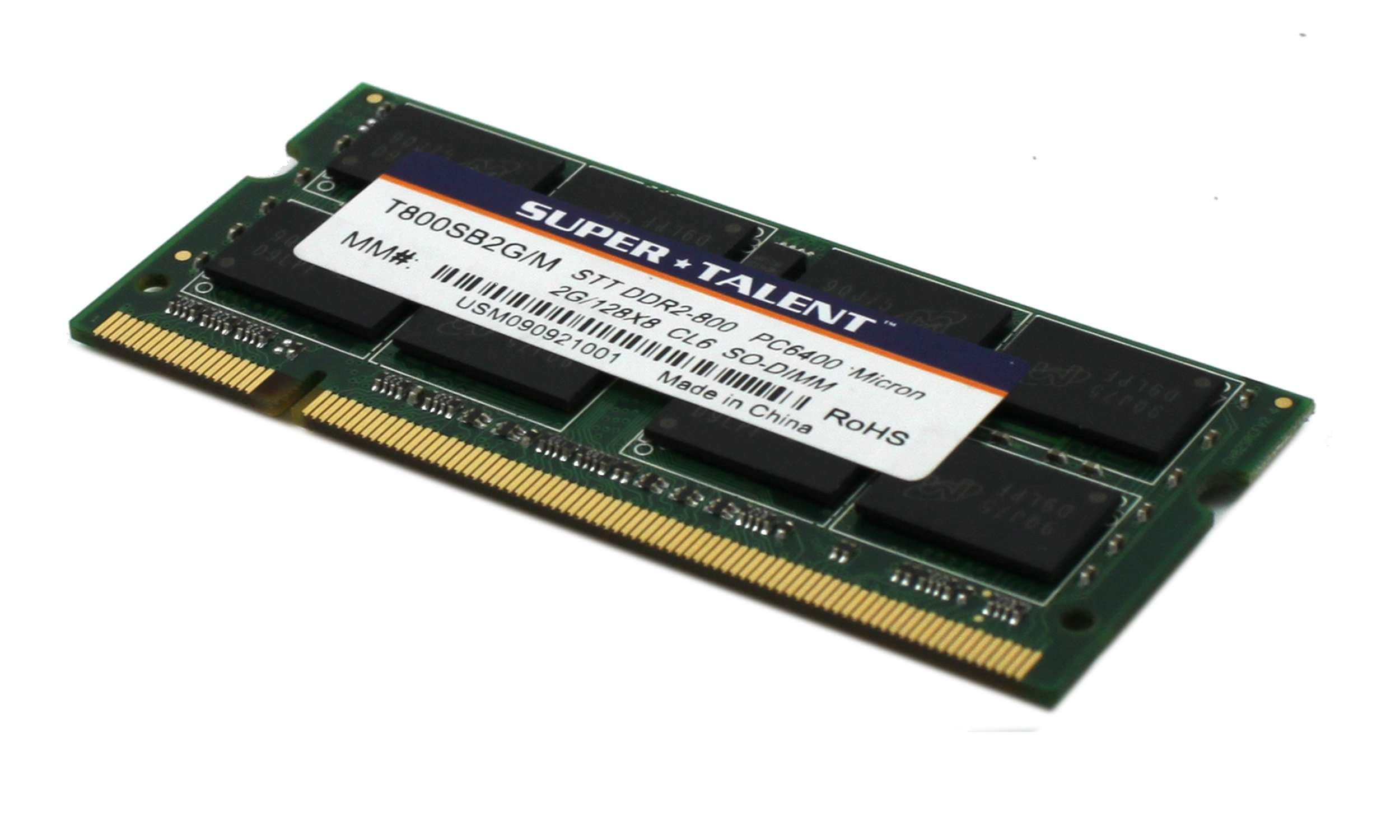 Super Talent DDR2-800 SODIMM 2GB/128x8 Micron Chip Notebook Memory T800SB2G/M, Bulk 4